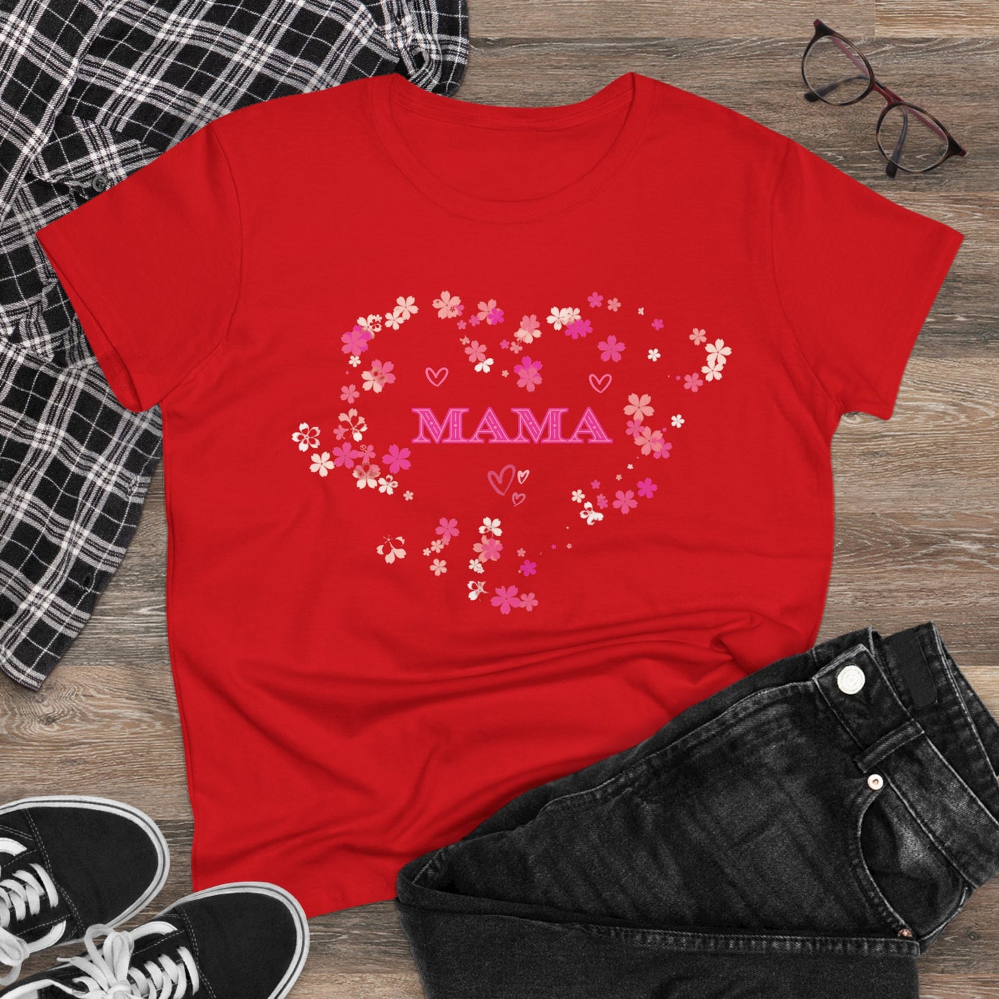 Floral Mama Women's Tee, Mother's Day Shirt, Heart Print Shirt, Mom Gift Shirt, Motherhood Tee, Mom Gift, MAMA Pride Shirt