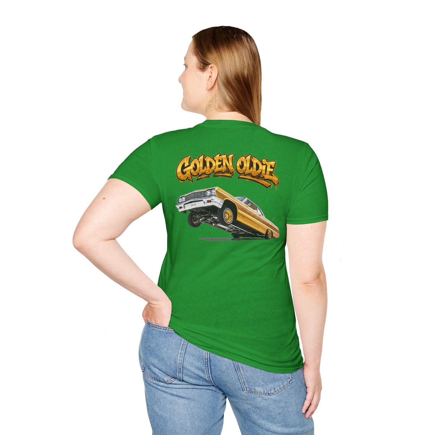 Back Print Lowrider Shirt, Golden Oldie Classic Car Tee, Vintage Car Enthusiast Shirt, Retro Auto Gift, Unisex Car Lover Tee