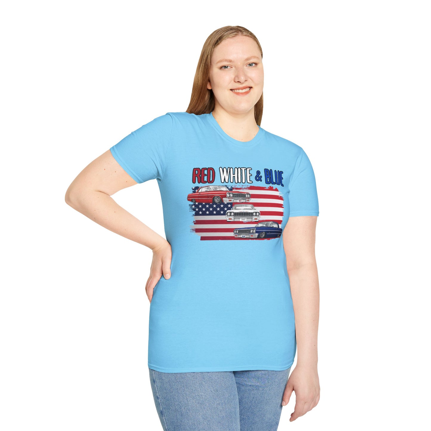 Patriotic Lowrider Shirt, Red White and Blue Car Tee, Classic Car Shirt, 4th of July Car Lover Gift, Unisex Auto Tee