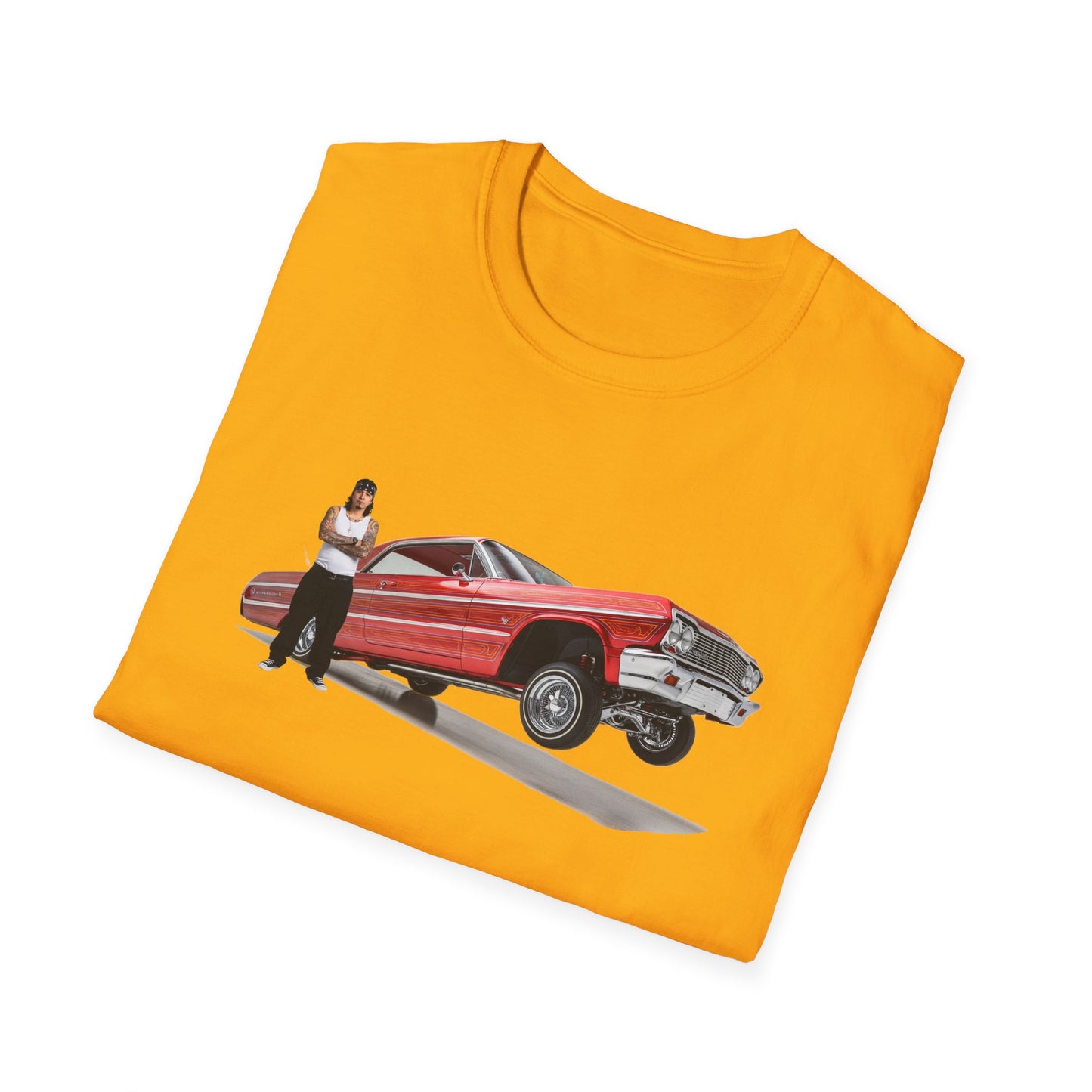 1964 Chevy Impala Hydraulics Lowrider Hoppin' graphic T-Shirt - Old School Hip Hop Cholo Art Tee Design - Chicano Car Club Graphic Tee