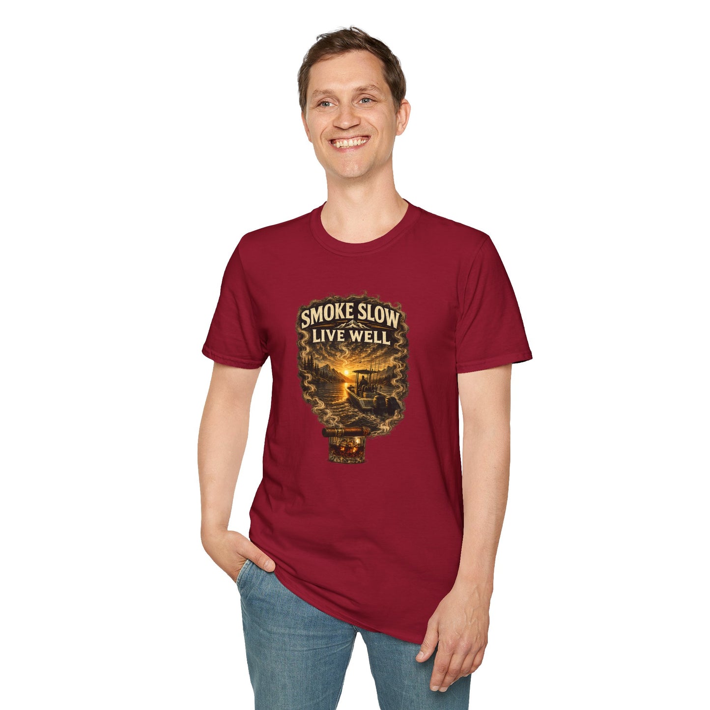 Smoke Slow Live Well Fishing T-Shirt – Cigar, Whiskey & Angler Lifestyle Tee