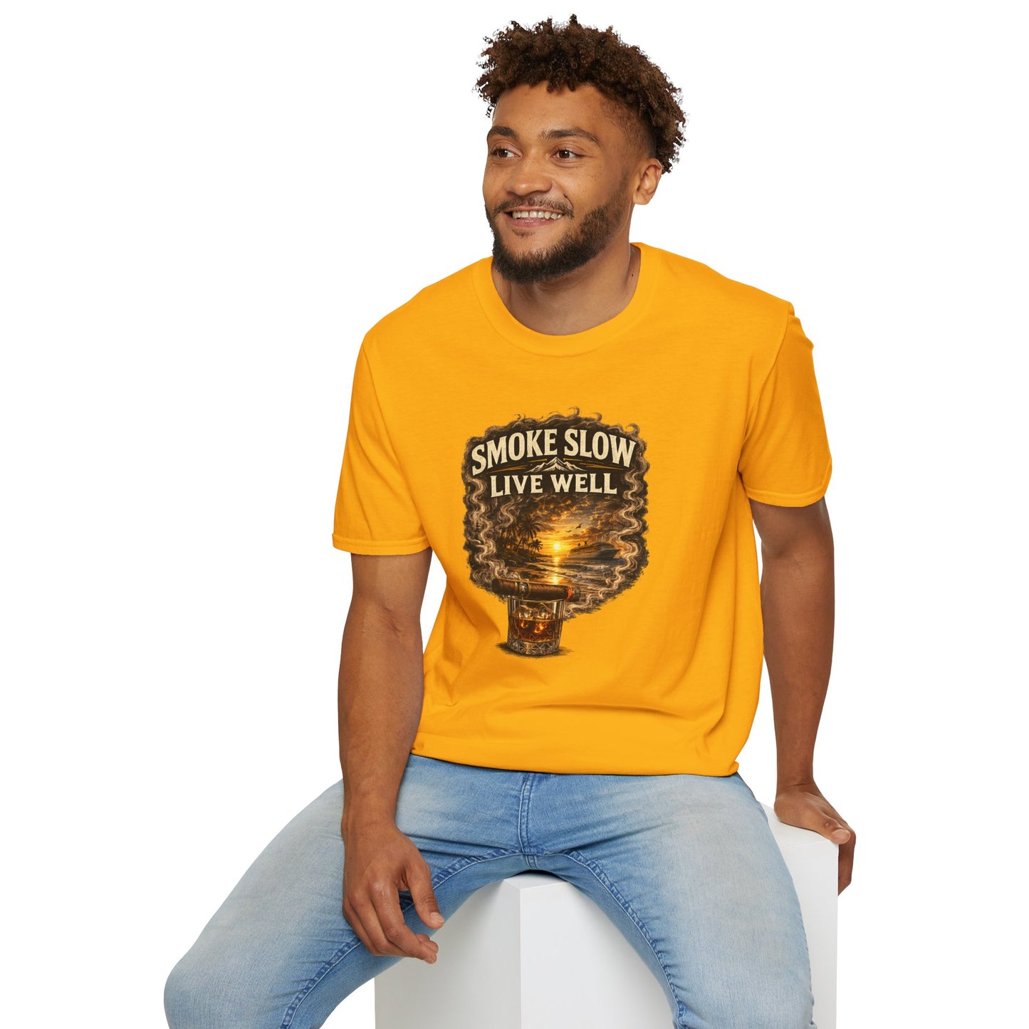 Smoke Slow Live Well Yacht T-Shirt – Cigar, Whiskey & Coastal Luxury Tee