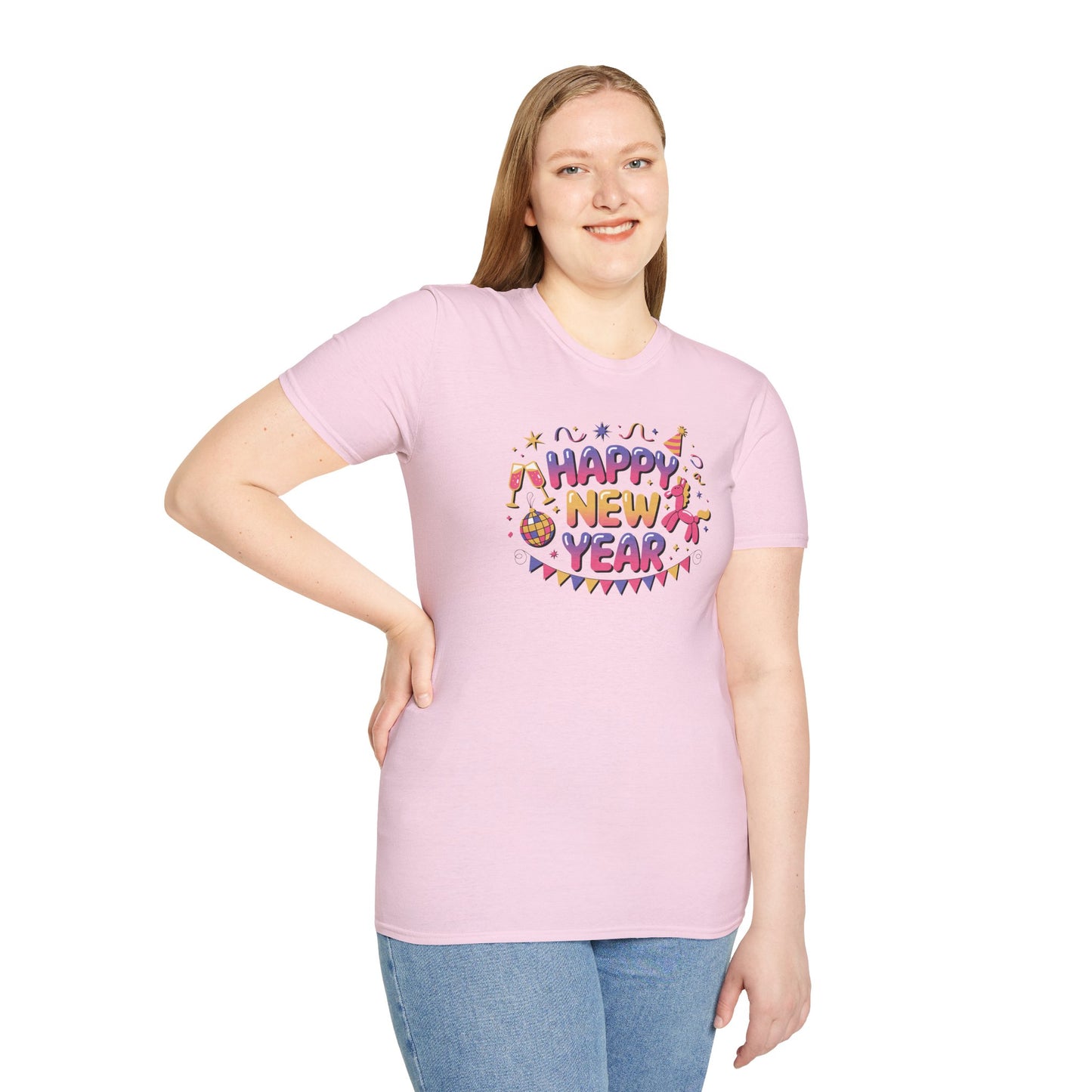 Happy New Year 2026 T-Shirt – Cute Colorful New Year Shirt, Fun Party Celebration Graphic Tee, Balloon Animal & Champagne NYE 2026 Top