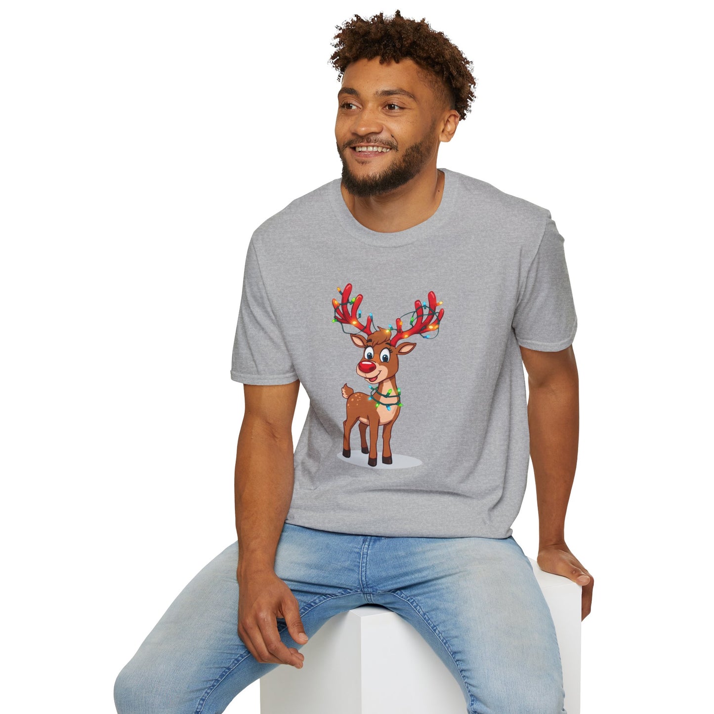 Smiling Reindeer with Christmas Lights Shirt, Family Christmas Shirts, Christmas T Shirt, Holiday Shirt, Cute Xmas Shirt for the family, Holiday Gift