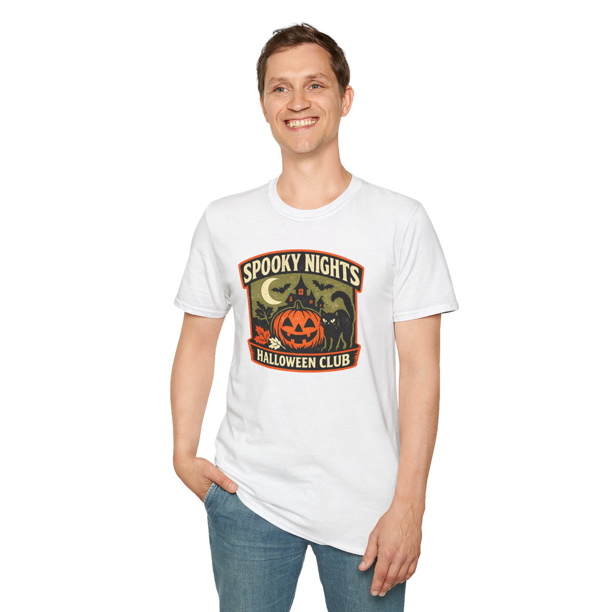 Halloween Black Cat Shirt, Spooky Nights Halloween Club Tee, Pumpkin Cat T-Shirt, Cute Halloween Shirt, Fall Graphic Tee