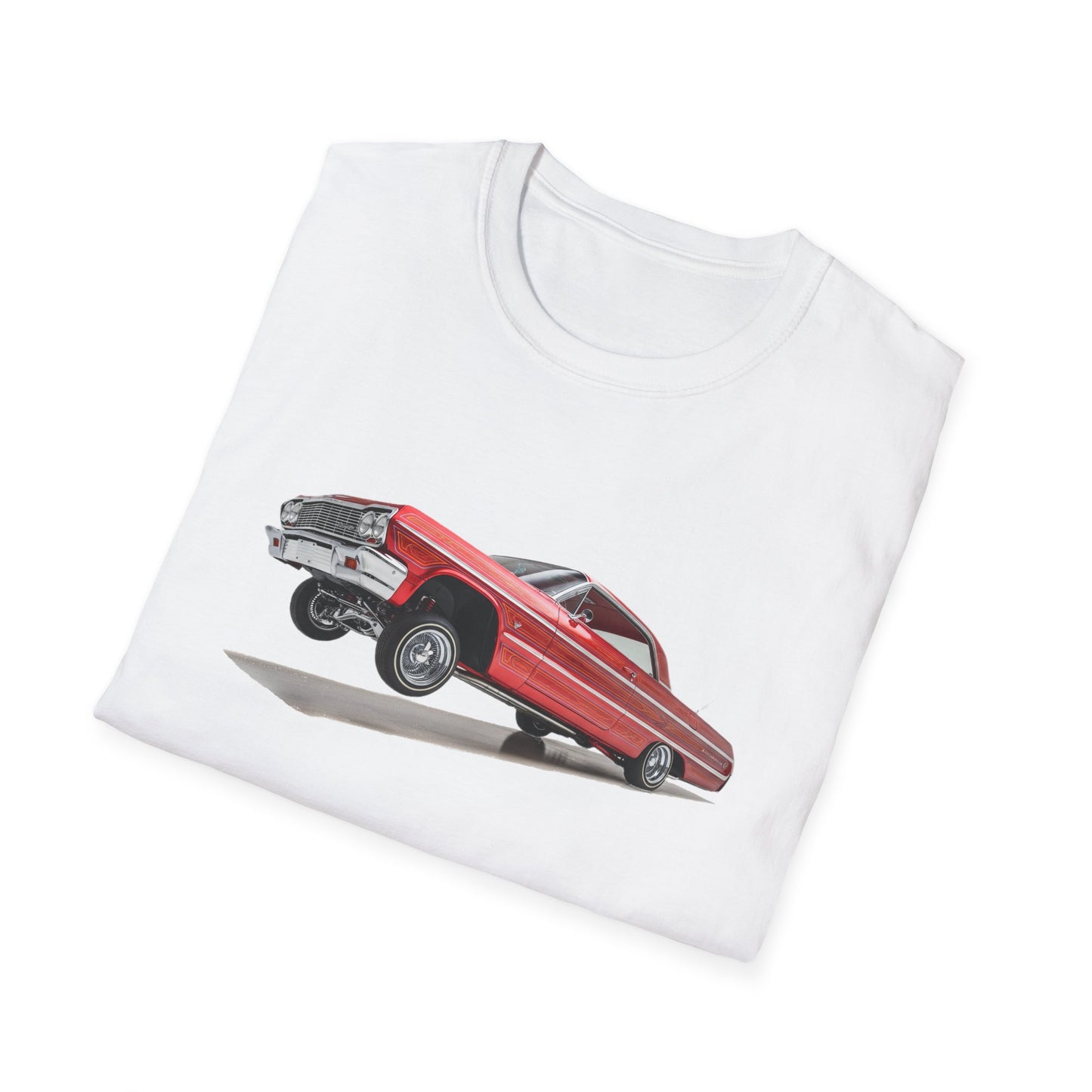 1964 Chevy Impala Hydraulics Lowrider Hoppin' graphic T-Shirt - Old School Hip Hop Cholo Art Tee Design - Chicano Car Club Graphic Tee