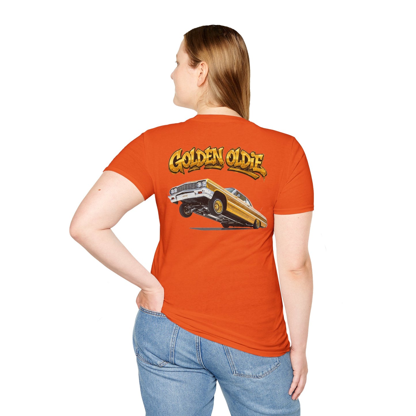 Back Print Lowrider Shirt, Golden Oldie Classic Car Tee, Vintage Car Enthusiast Shirt, Retro Auto Gift, Unisex Car Lover Tee