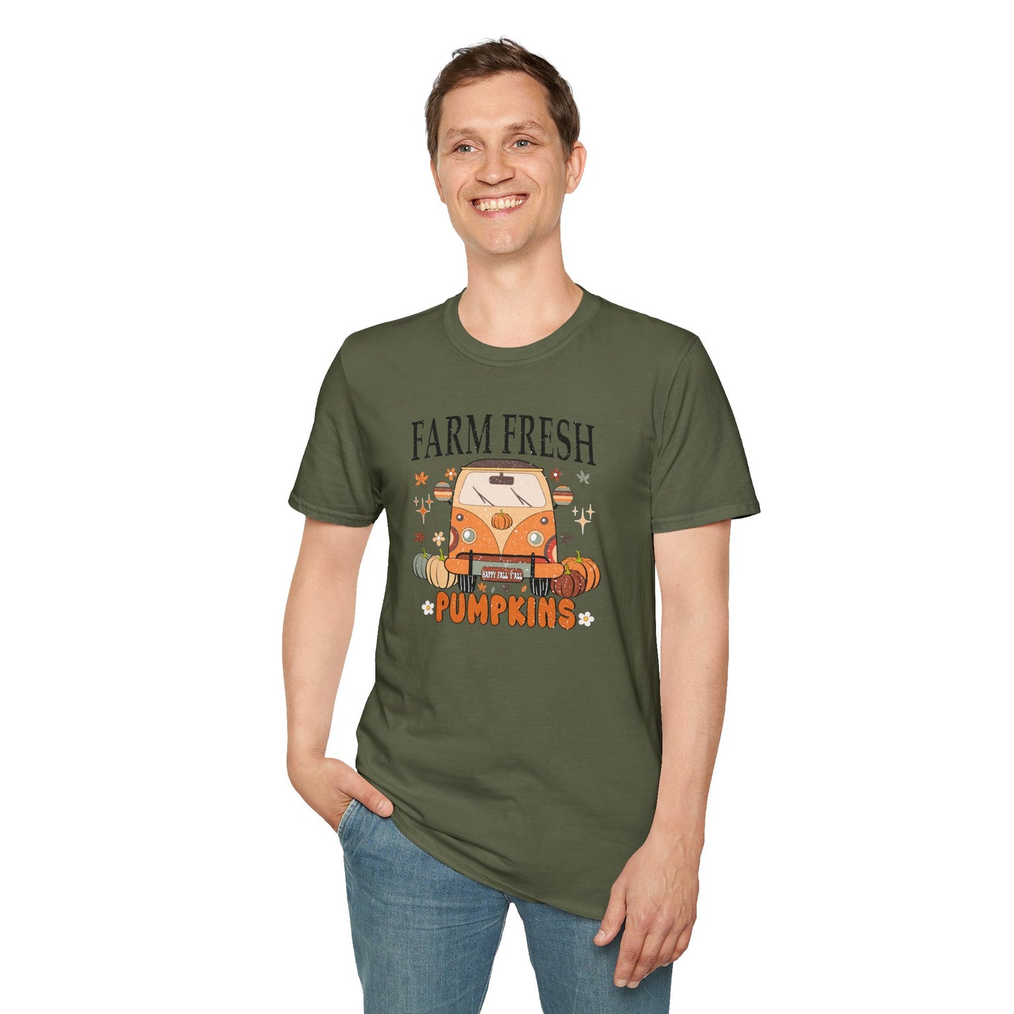 Farm Fresh Pumpkin Happy Fall Yall T-Shirt - Women's Autumn Tee, Thanksgiving Shirt, Pumpkin Thanksgiving Tee, Cozy Fall Tee for Her