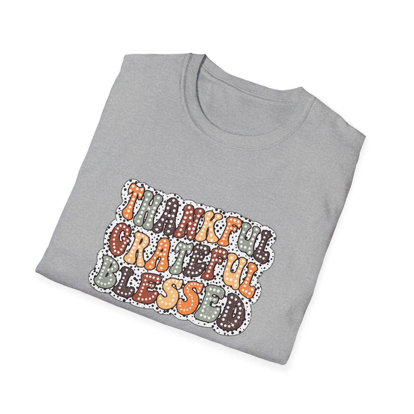 Fall Unisex Softstyle T-Shirt with Inspirational Words Thankful Grateful Blessed, Religious Fall Tee, Hope Shirt, Thanksgiving Shirt