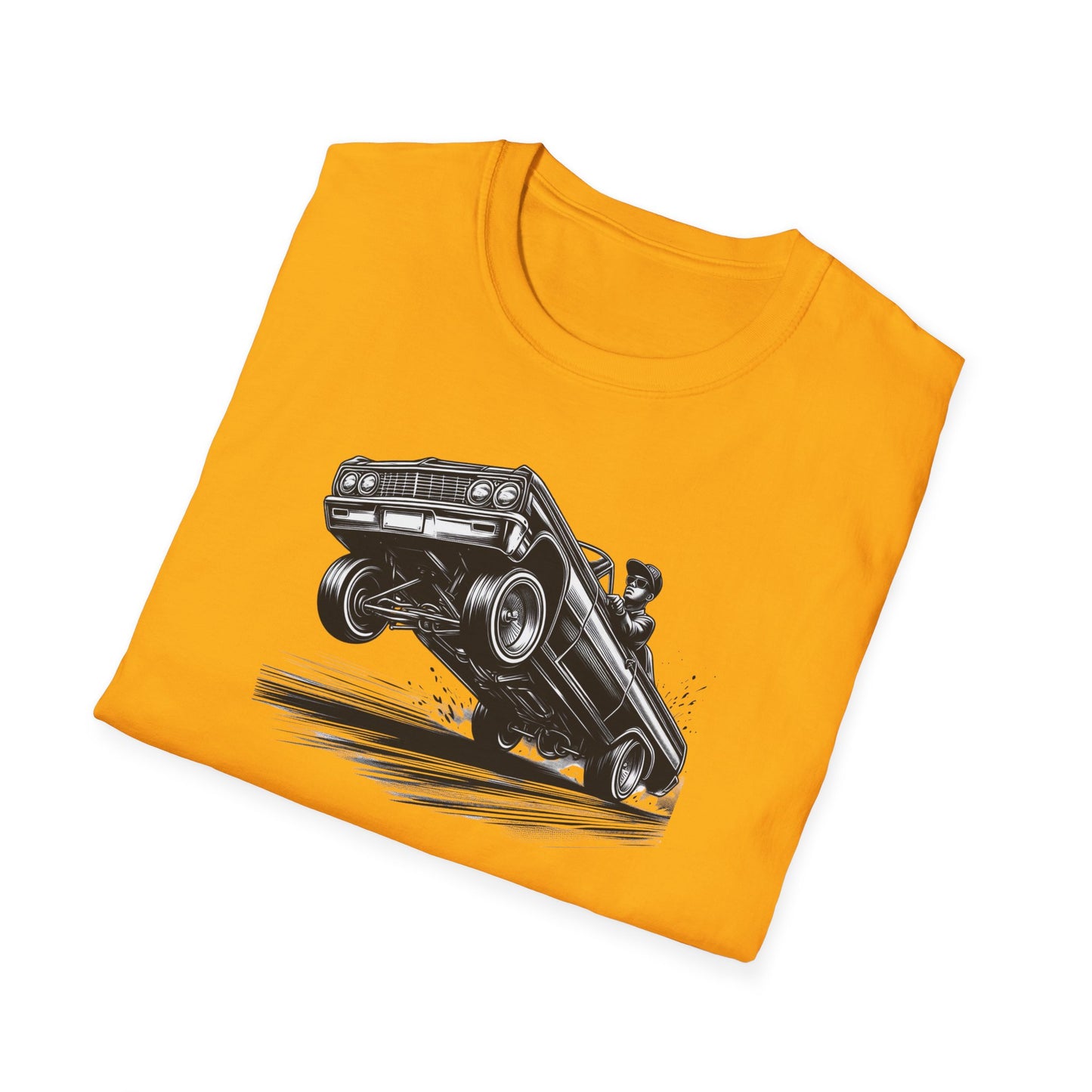 1964 Chevy Impala Hydraulics Lowrider Ink Drawing T-Shirt - Old School Hip Hop Cholo Art Tee Design - Chicano Car Club Graphic Tee