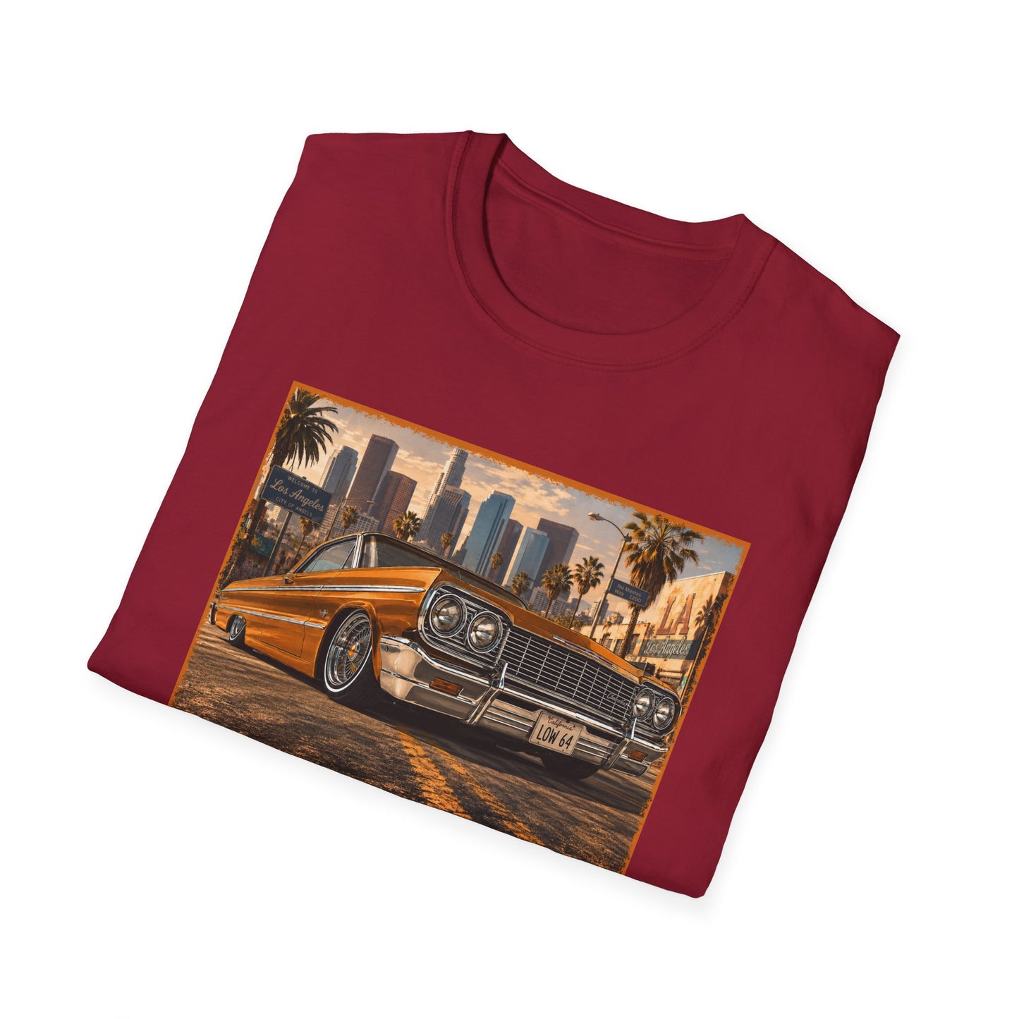 Los Angeles Lowrider T-Shirt, Orange Classic Car Graphic Tee, 1964 Style Car Shirt for Car Lovers