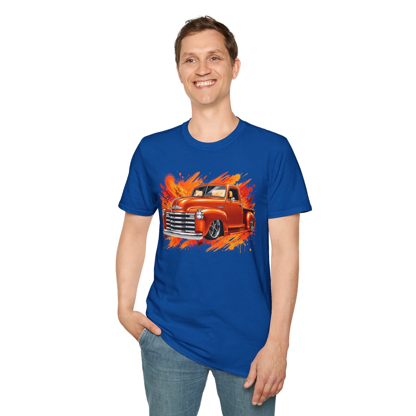 Orange Classic Truck T-Shirt, Vintage Pickup Graphic Tee, Custom Truck Shirt for Car Lovers