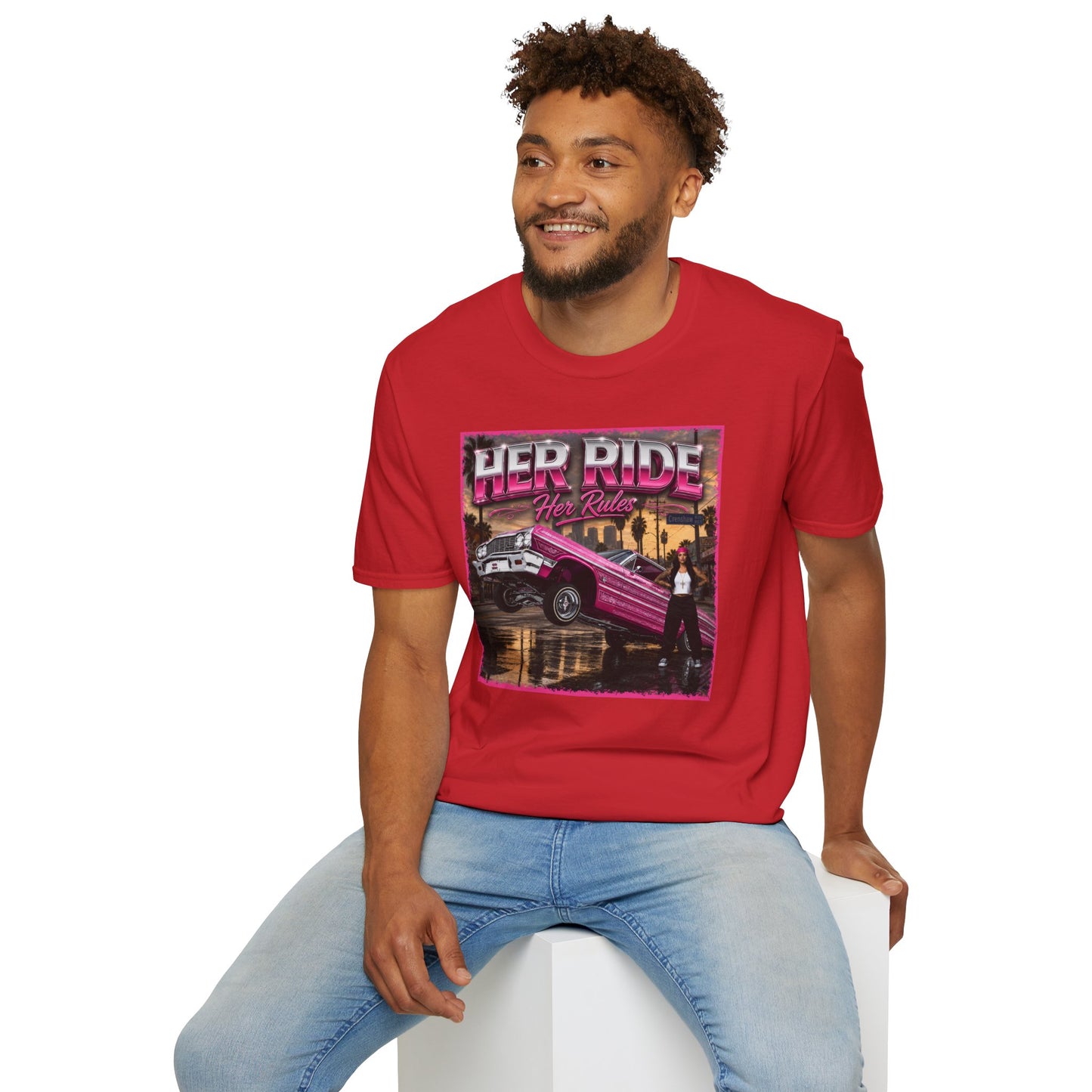 Women Lowrider Shirt, Her Ride Her Rules Tee, Pink Classic Car Graphic Shirt, Car Enthusiast Gift, Retro Auto Tee