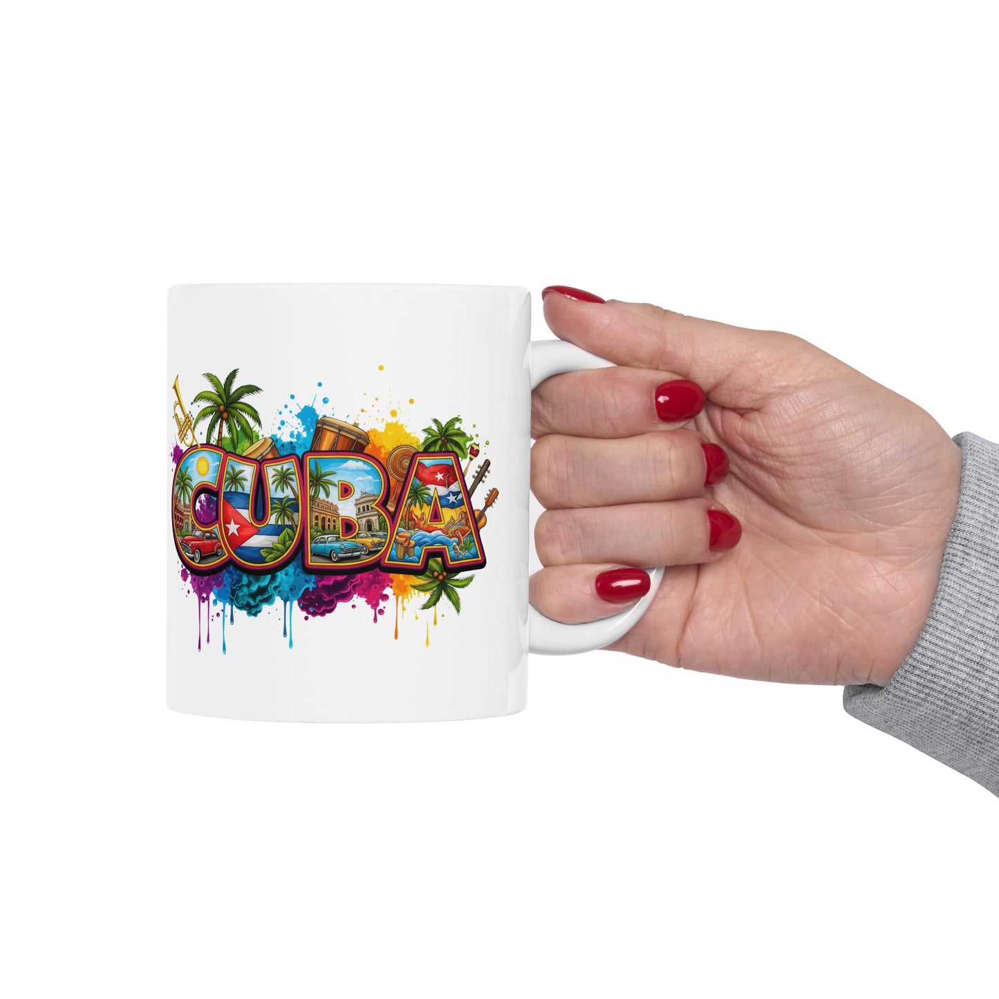 Colorful Cuban Flag Ceramic Mug, 11oz 15oz - Vibrant Cuba Souvenir Coffee Cup, Patriotic Tea Mug, Cuban American Gift, Kitchen Decor