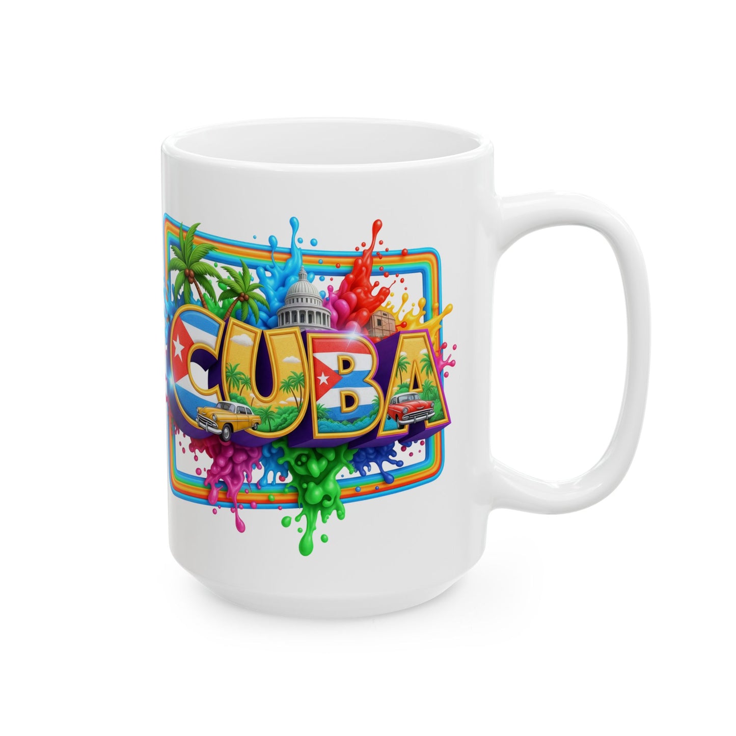 Colorful Cuban Flag Ceramic Mug, 11oz 15oz - Vibrant Cuba Souvenir Coffee Cup, Patriotic Tea Mug, Cuban American Gift, Kitchen Decor