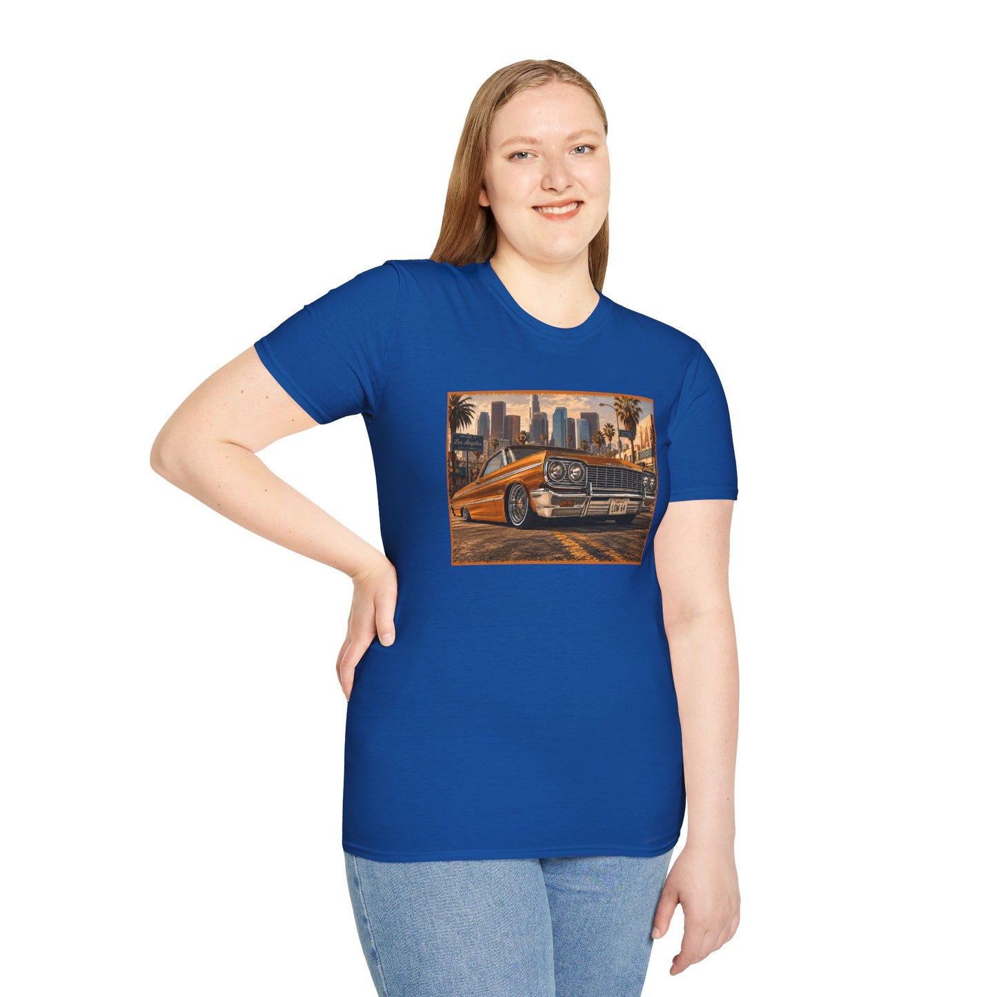 Los Angeles Lowrider T-Shirt, Orange Classic Car Graphic Tee, 1964 Style Car Shirt for Car Lovers
