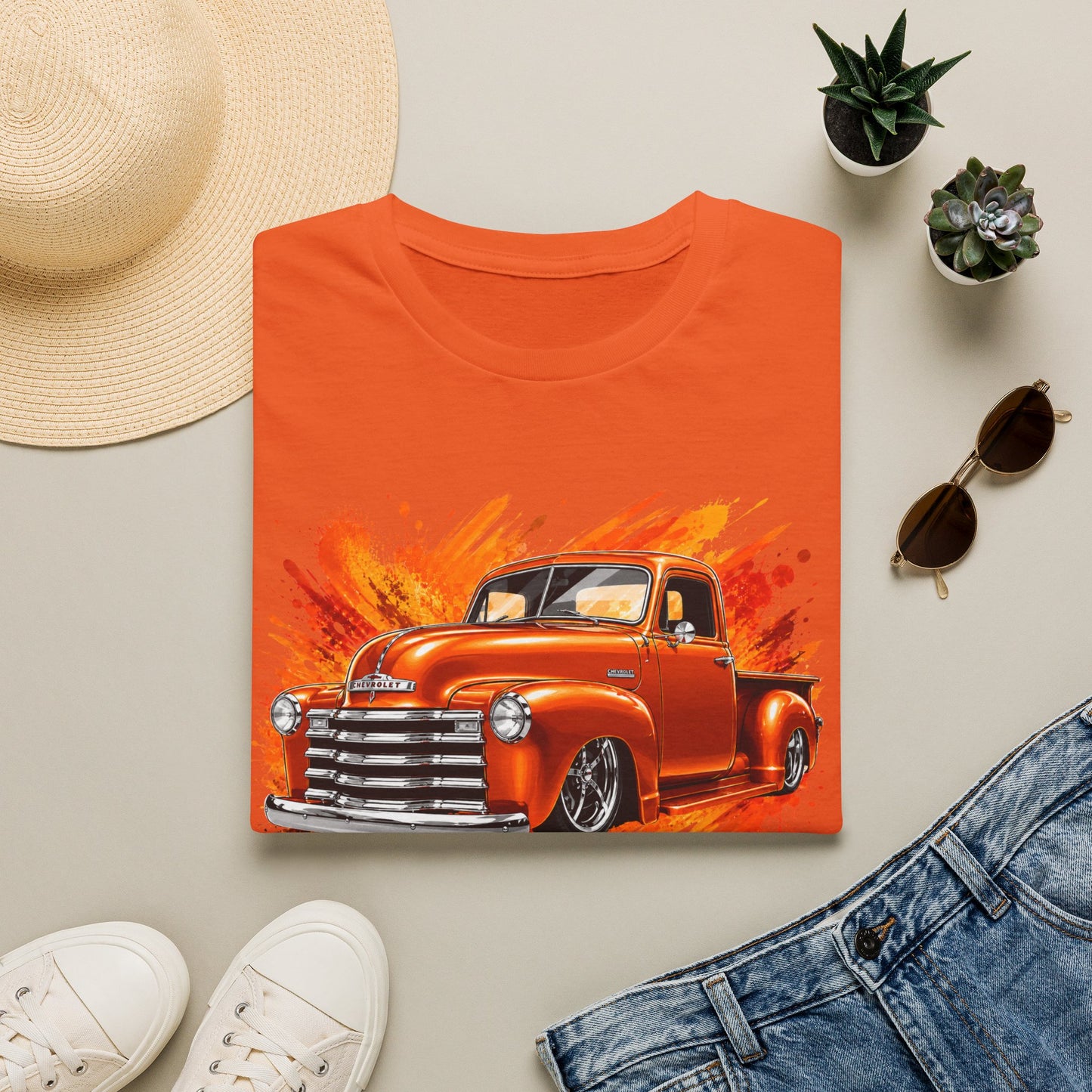 Orange Classic Truck T-Shirt, Vintage Pickup Graphic Tee, Custom Truck Shirt for Car Lovers