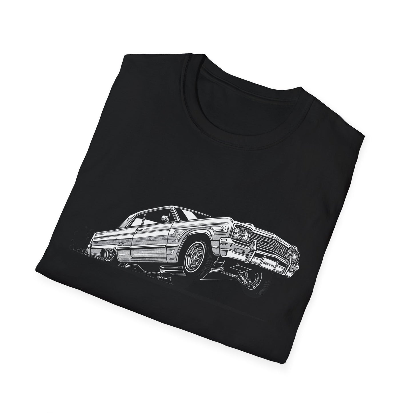 1964 Chevy Impala Hydraulics Lowrider Ink Drawing T-Shirt - Old School Hip Hop Cholo Art Tee Design - Chicano Car Club Graphic Tee