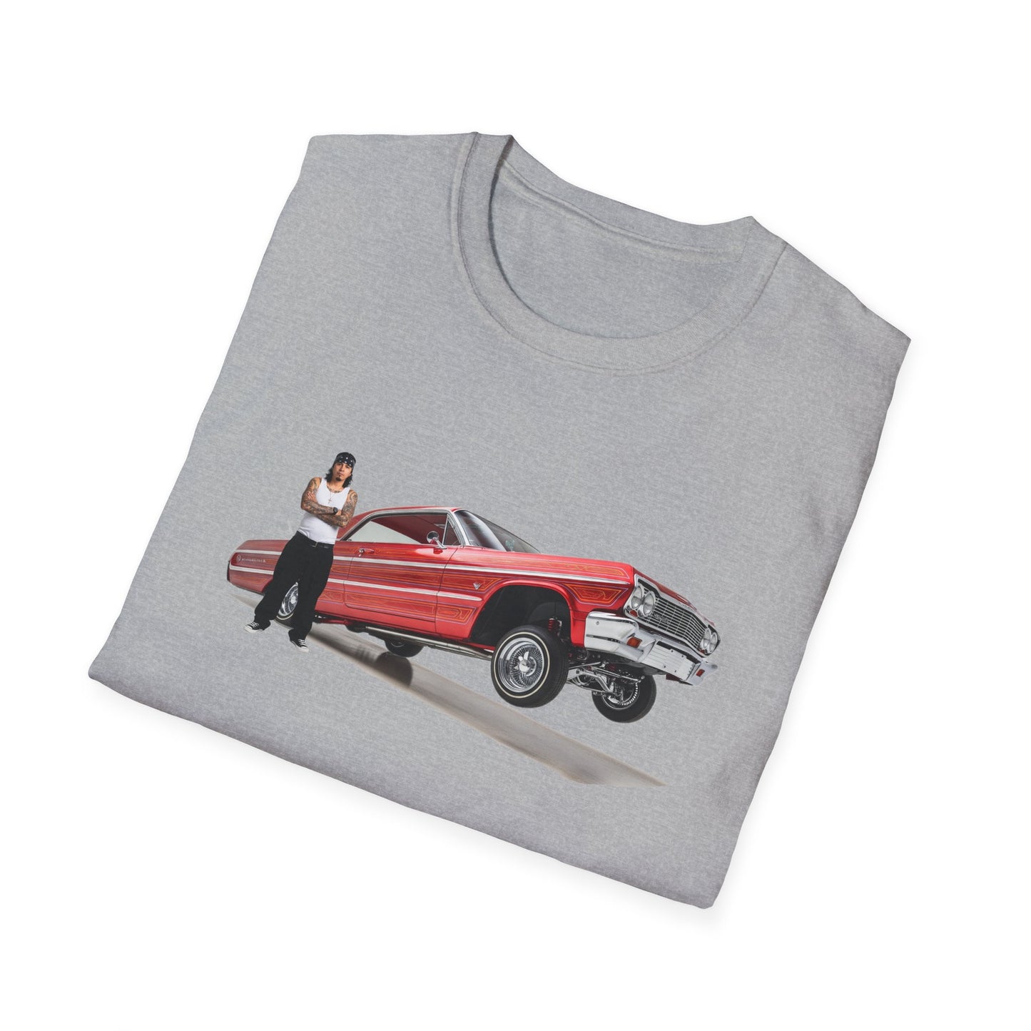 1964 Chevy Impala Hydraulics Lowrider Hoppin' graphic T-Shirt - Old School Hip Hop Cholo Art Tee Design - Chicano Car Club Graphic Tee