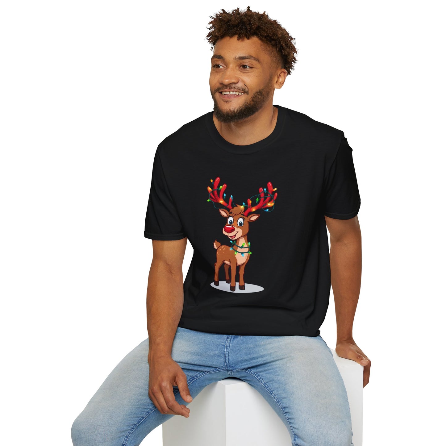 Smiling Reindeer with Christmas Lights Shirt, Family Christmas Shirts, Christmas T Shirt, Holiday Shirt, Cute Xmas Shirt for the family, Holiday Gift