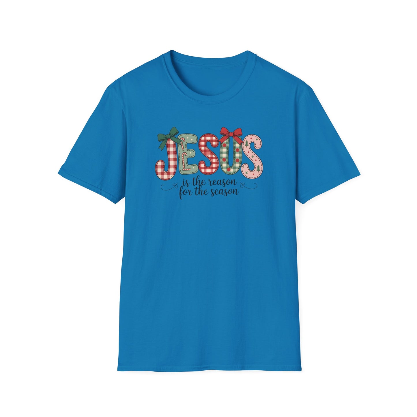 Jesus Is the Reason for the Season Christmas T-Shirt – Cute Plaid Holiday Christian Tee with Bows