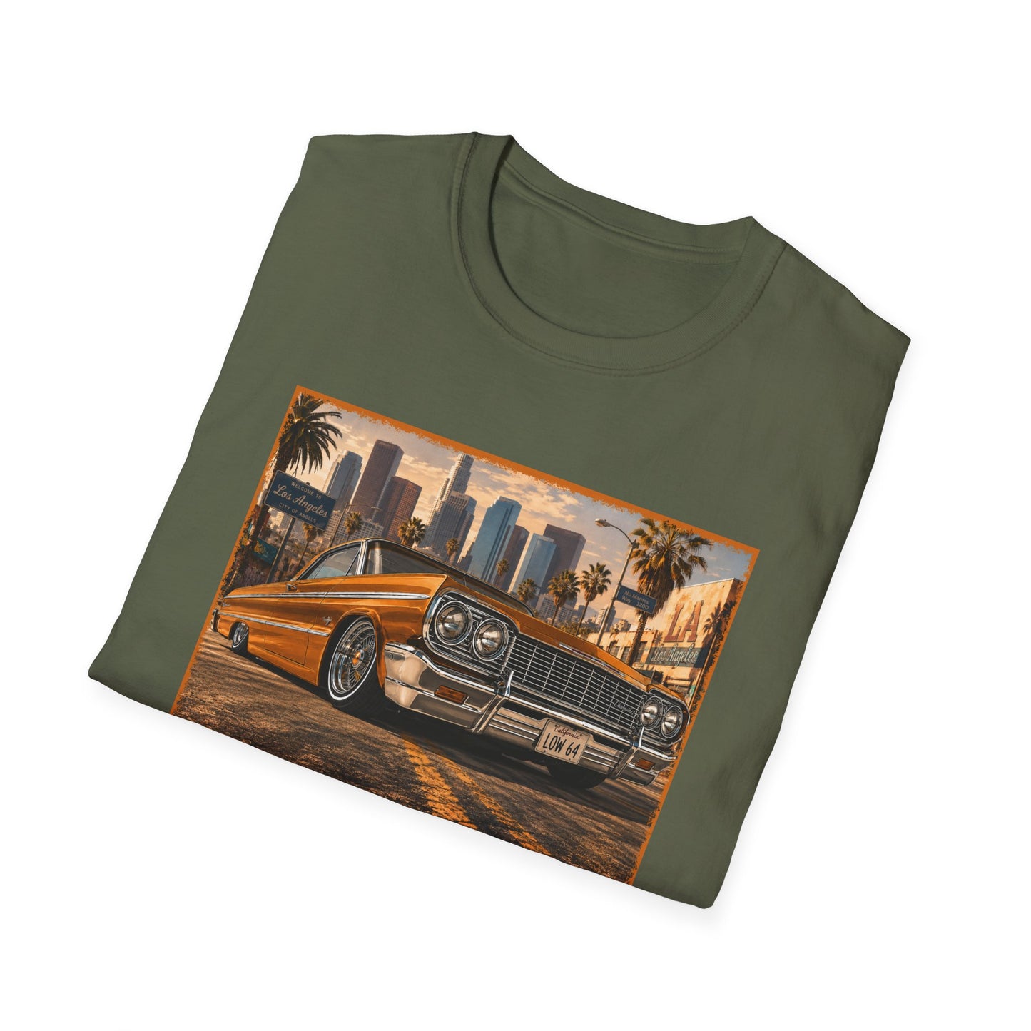Los Angeles Lowrider T-Shirt, Orange Classic Car Graphic Tee, 1964 Style Car Shirt for Car Lovers