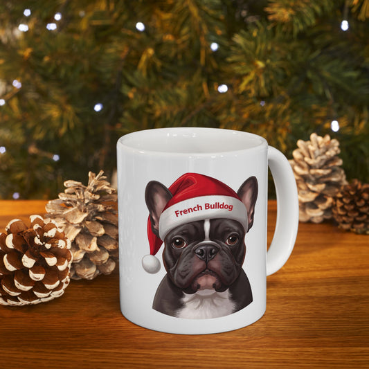 French Bulldog Dog Holiday Portrait Mug – Cute Holiday Coffee Cup, Festive Bulldog Dog Ceramic Mug, Christmas Gift Idea (11oz/15oz)