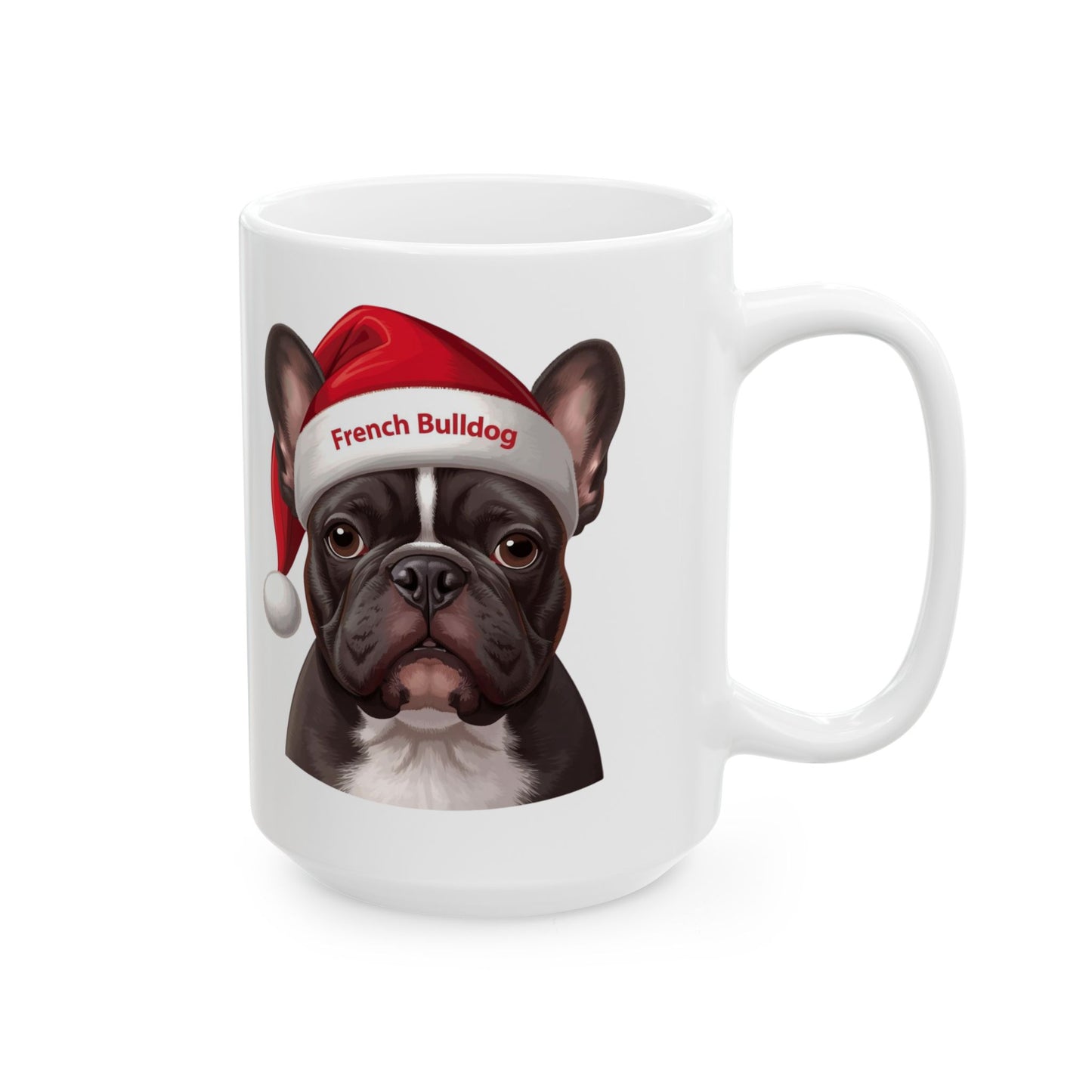 French Bulldog Dog Holiday Portrait Mug – Cute Holiday Coffee Cup, Festive Bulldog Dog Ceramic Mug, Christmas Gift Idea (11oz/15oz)