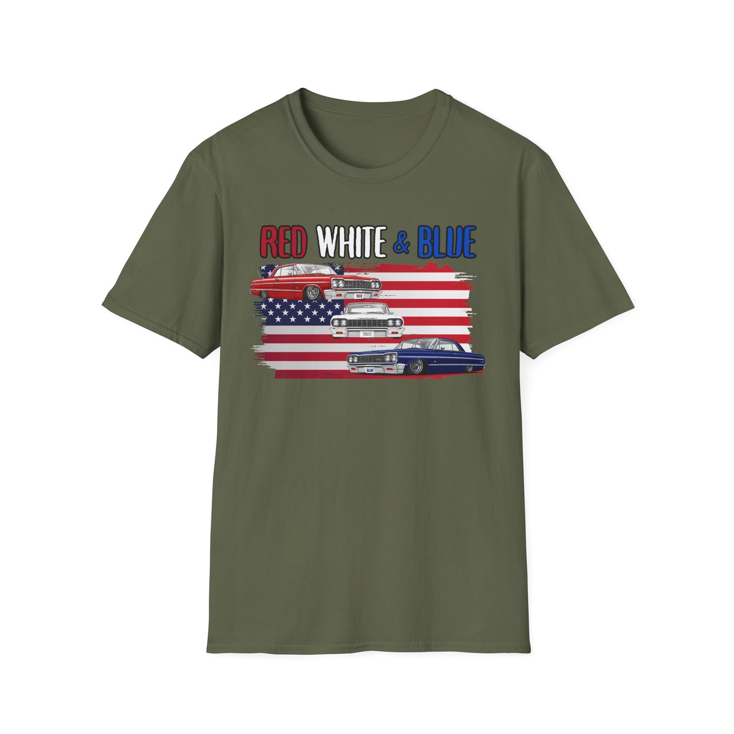 Patriotic Lowrider Shirt, Red White and Blue Car Tee, Classic Car Shirt, 4th of July Car Lover Gift, Unisex Auto Tee