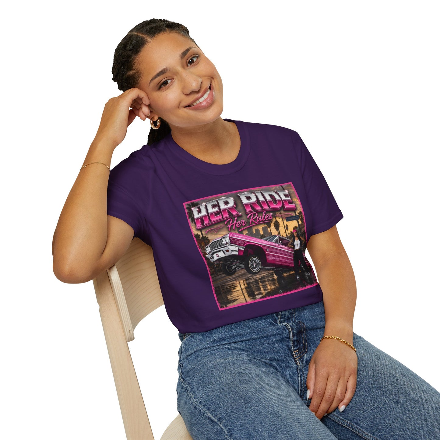 Women Lowrider Shirt, Her Ride Her Rules Tee, Pink Classic Car Graphic Shirt, Car Enthusiast Gift, Retro Auto Tee