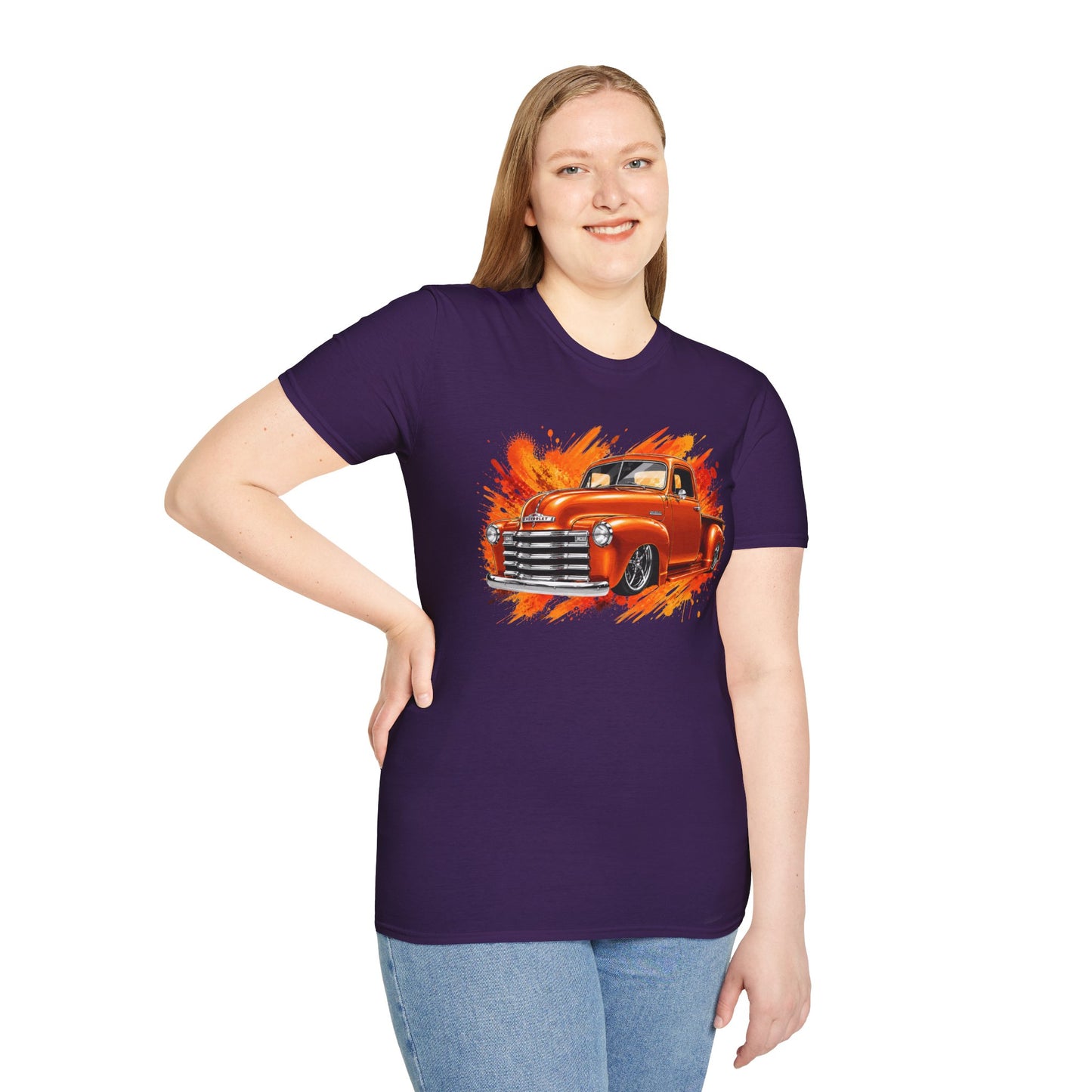 Orange Classic Truck T-Shirt, Vintage Pickup Graphic Tee, Custom Truck Shirt for Car Lovers