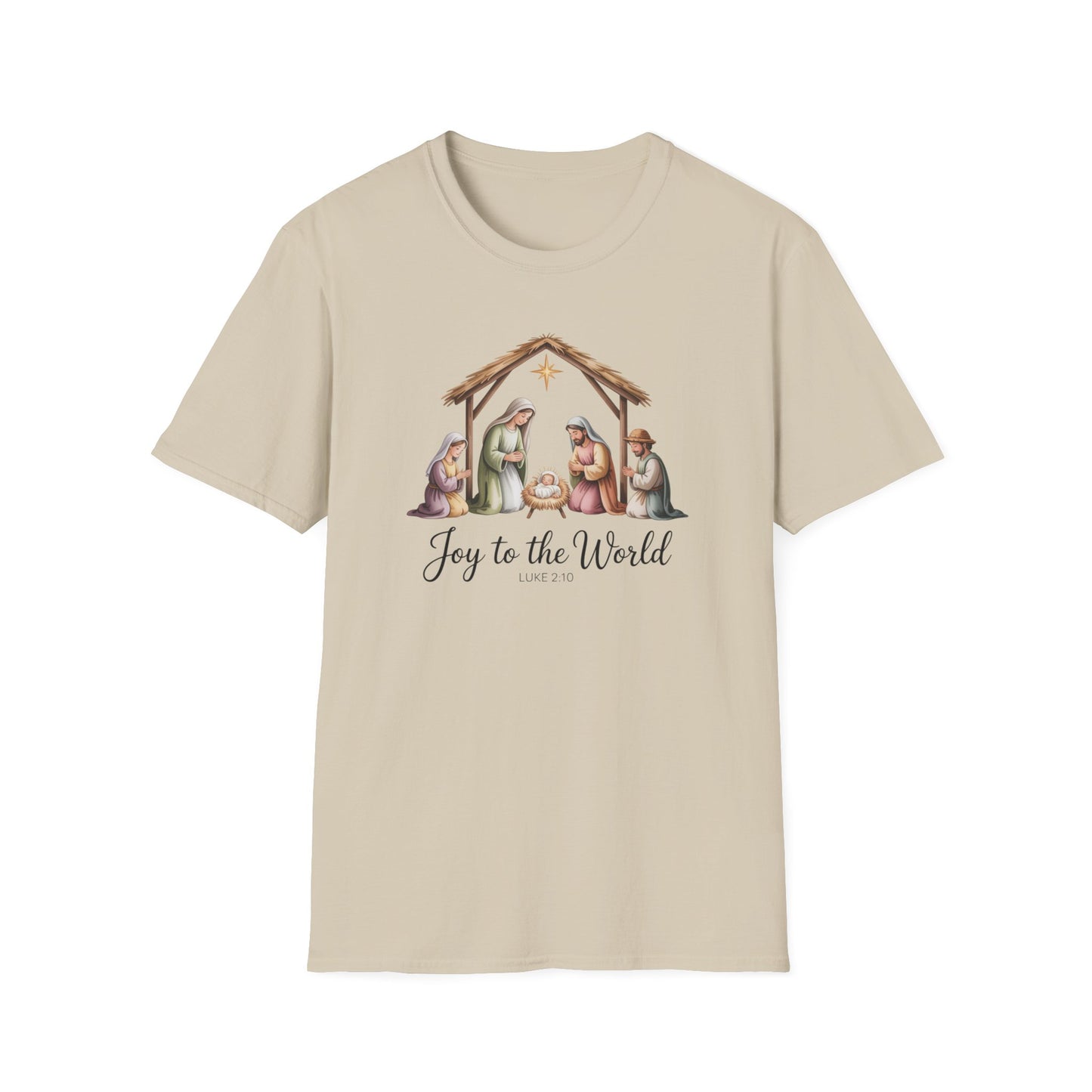 Joy to the World Nativity T-Shirt – Luke 2:10 Christmas Shirt with Holy Family, Christian Holiday Tee