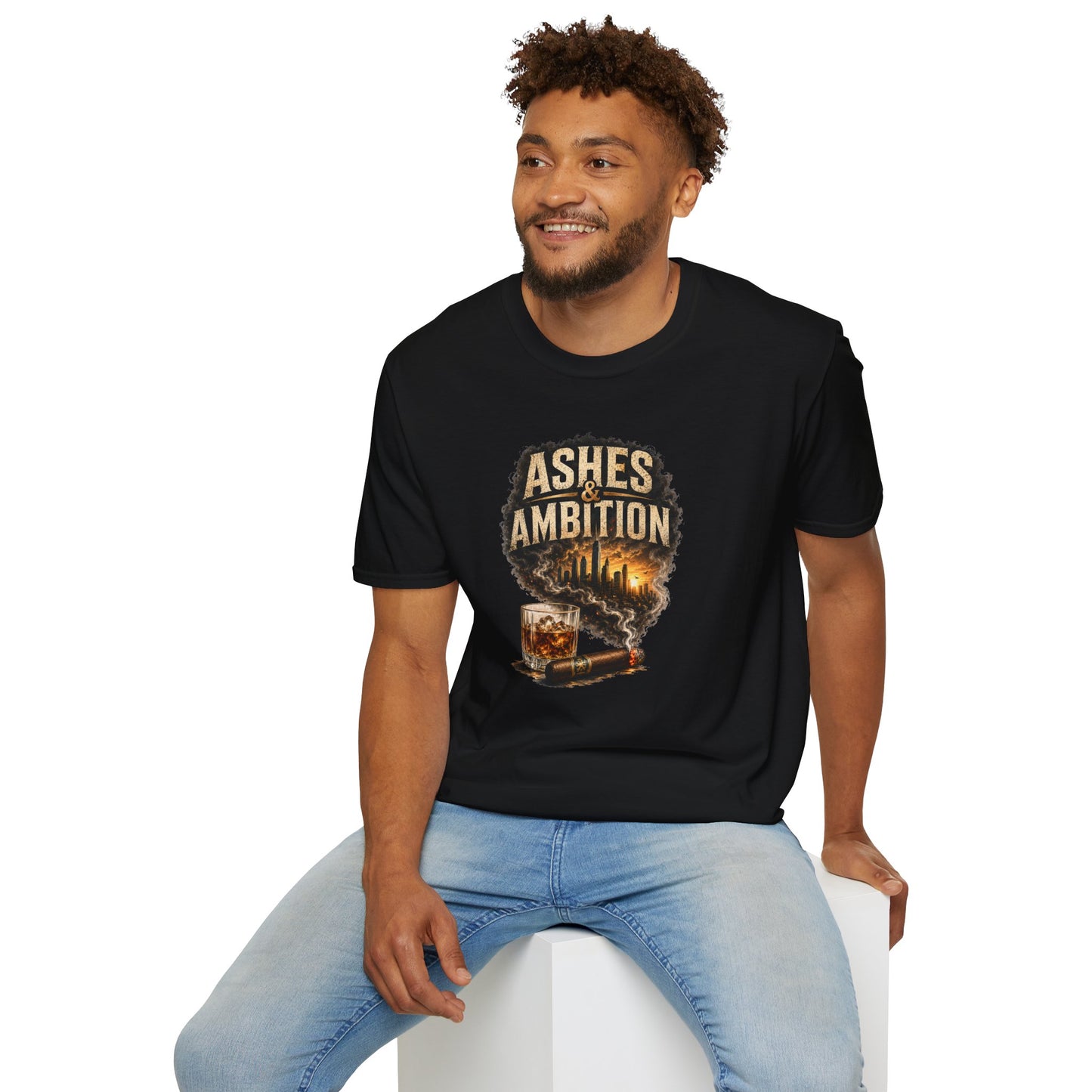 Ashes & Ambition Cigar T-Shirt – Whiskey, Success & Hustle Lifestyle Tee