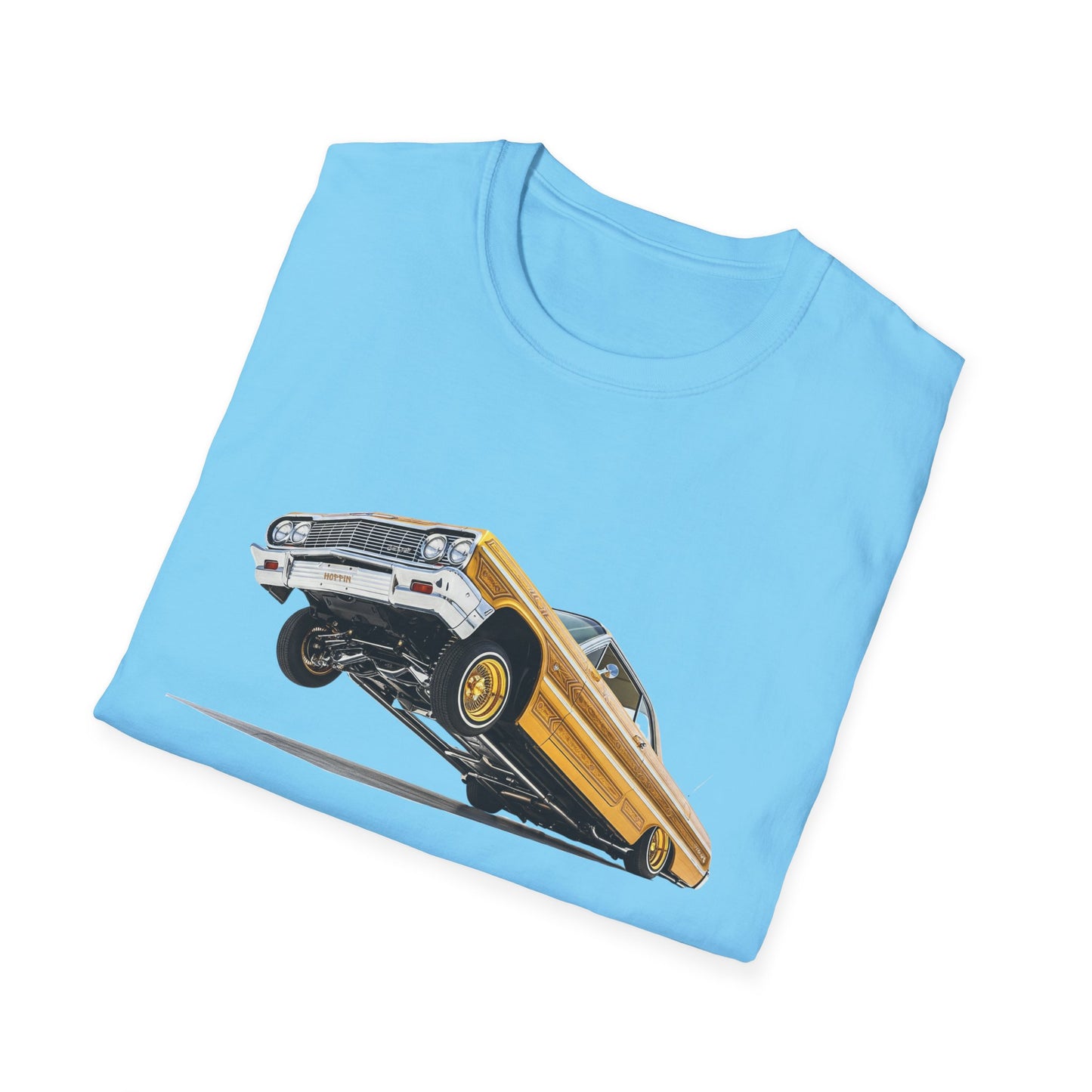 1964 Chevy Impala Hydraulics Lowrider Hoppin' Ink Drawing T-Shirt - Old School Hip Hop Cholo Art Tee Design - Chicano Car Club Graphic Tee