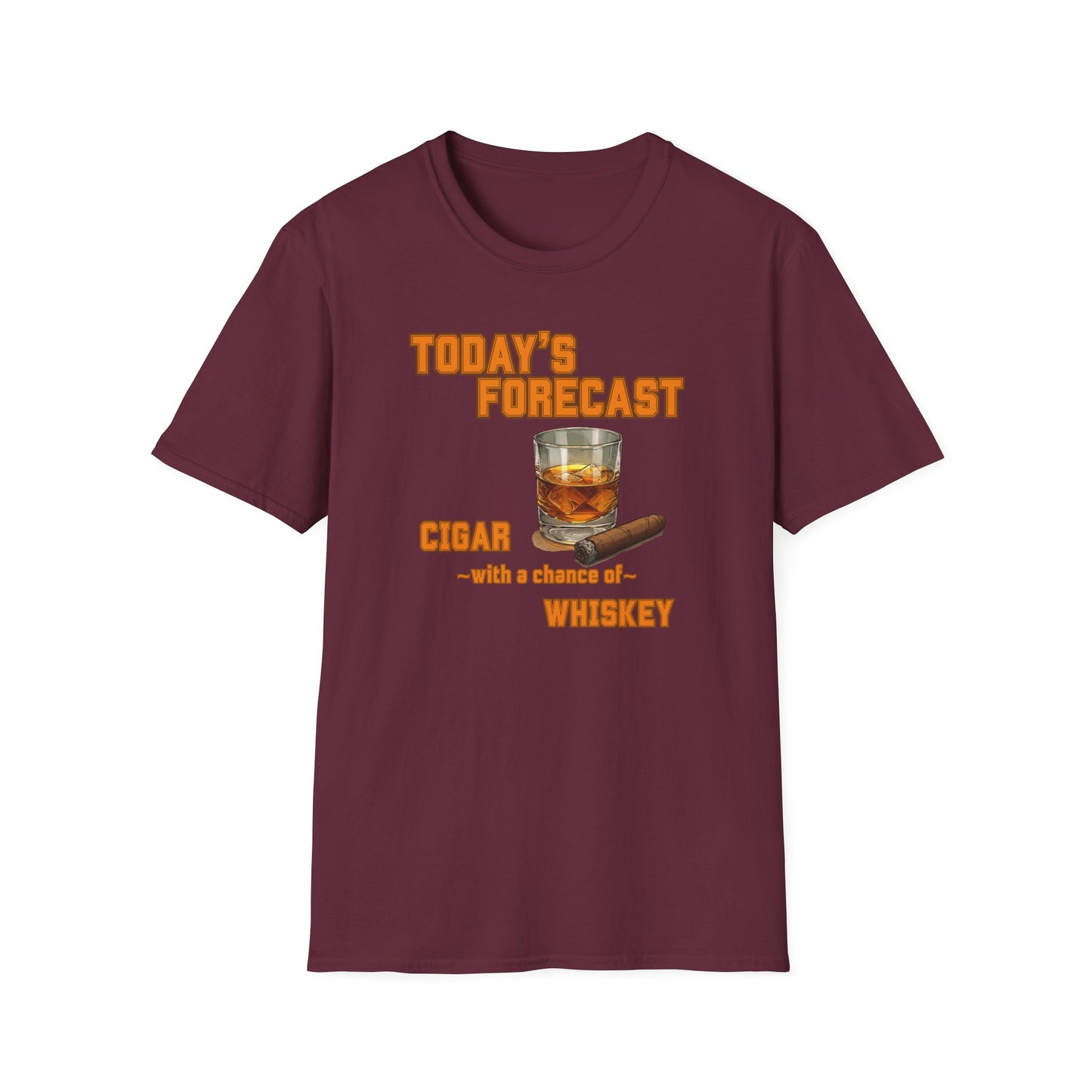 Today's Forecast Cigar with a chance of Whiskey Unisex T-Shirt, BBQ Pool Party Shirt, Fathers Day Gift, Relaxation Leisure, Cigar lover Gift