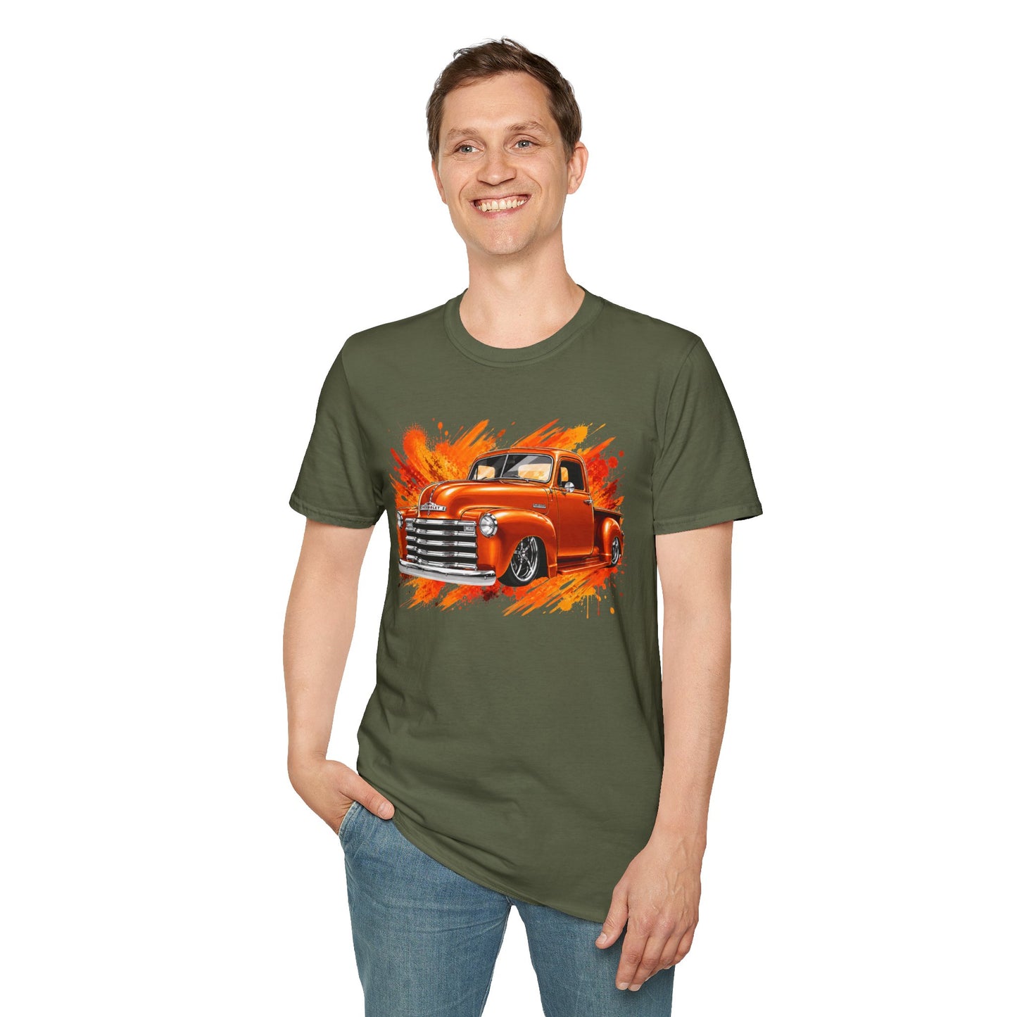 Orange Classic Truck T-Shirt, Vintage Pickup Graphic Tee, Custom Truck Shirt for Car Lovers