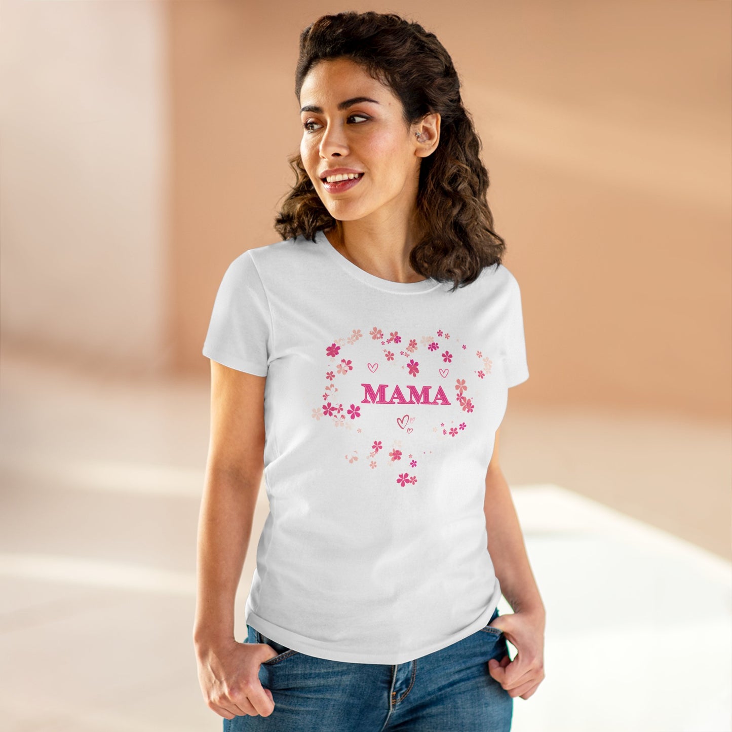 Floral Mama Women's Tee, Mother's Day Shirt, Heart Print Shirt, Mom Gift Shirt, Motherhood Tee, Mom Gift, MAMA Pride Shirt