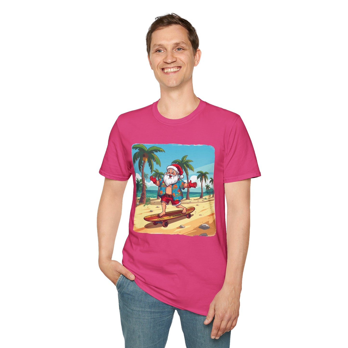 Tropical Santa riding a longboard shirt, Family Christmas Shirts, Christmas T Shirt, Holiday Shirt, Cute Xmas Shirt for the family, Holiday Gift