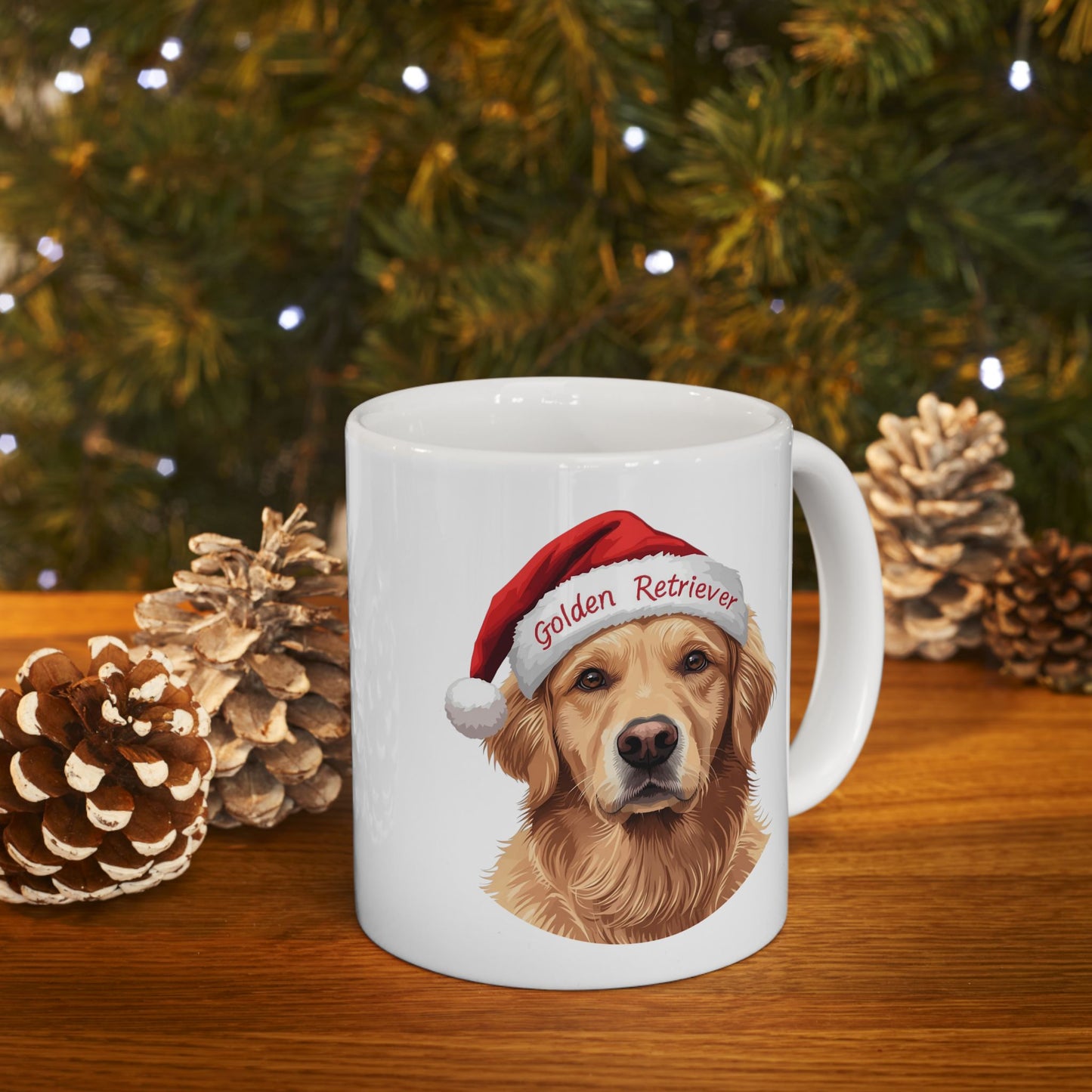 Golden Retriever Holiday Portrait Mug – Cute Holiday Coffee Cup, Festive Golden Retriever Ceramic Mug, Christmas Gift Idea (11oz/15oz)