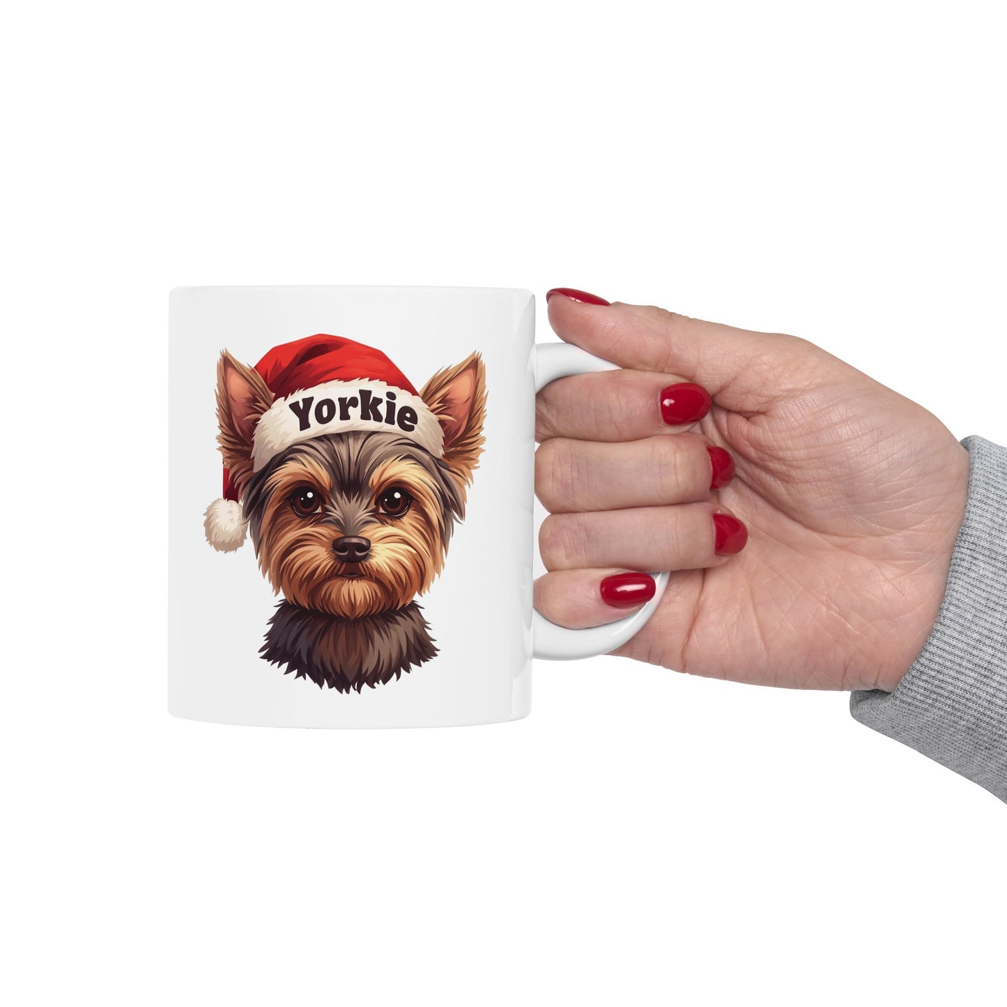 Yorkie Holiday Portrait Mug – Cute Holiday Coffee Cup, Festive Yorkie Ceramic Mug, Christmas Gift Idea (11oz/15oz)
