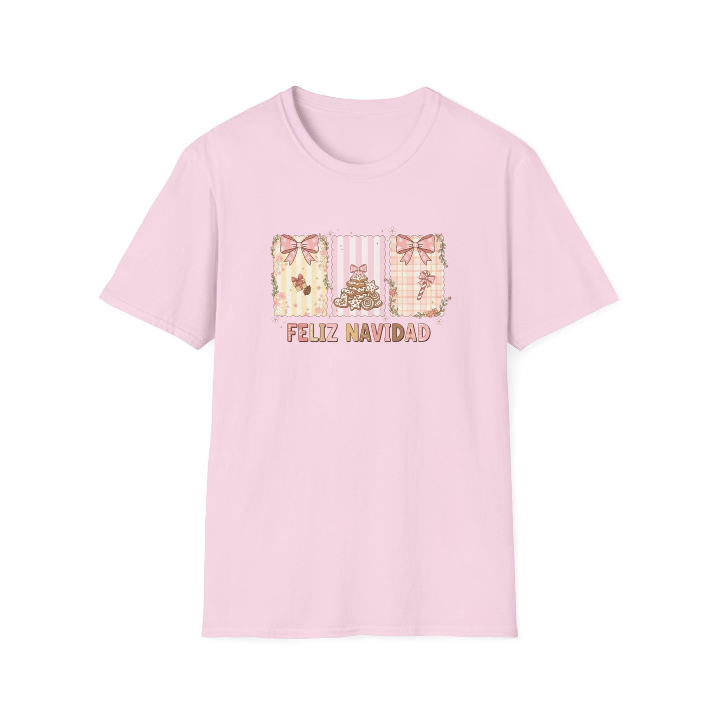 Feliz Navidad Christmas T-Shirt – Cute Pastel Holiday Tee with Bows & Gingerbread Design, Festive Spanish Christmas Shirt