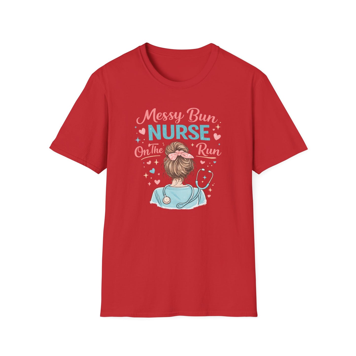 Messy Bun Nurse On The Run Shirt – Cute Nurse T-Shirt for Women – Funny RN CNA Nursing Student Tee – Nurse Gift for Her, Medical Worker Apparel