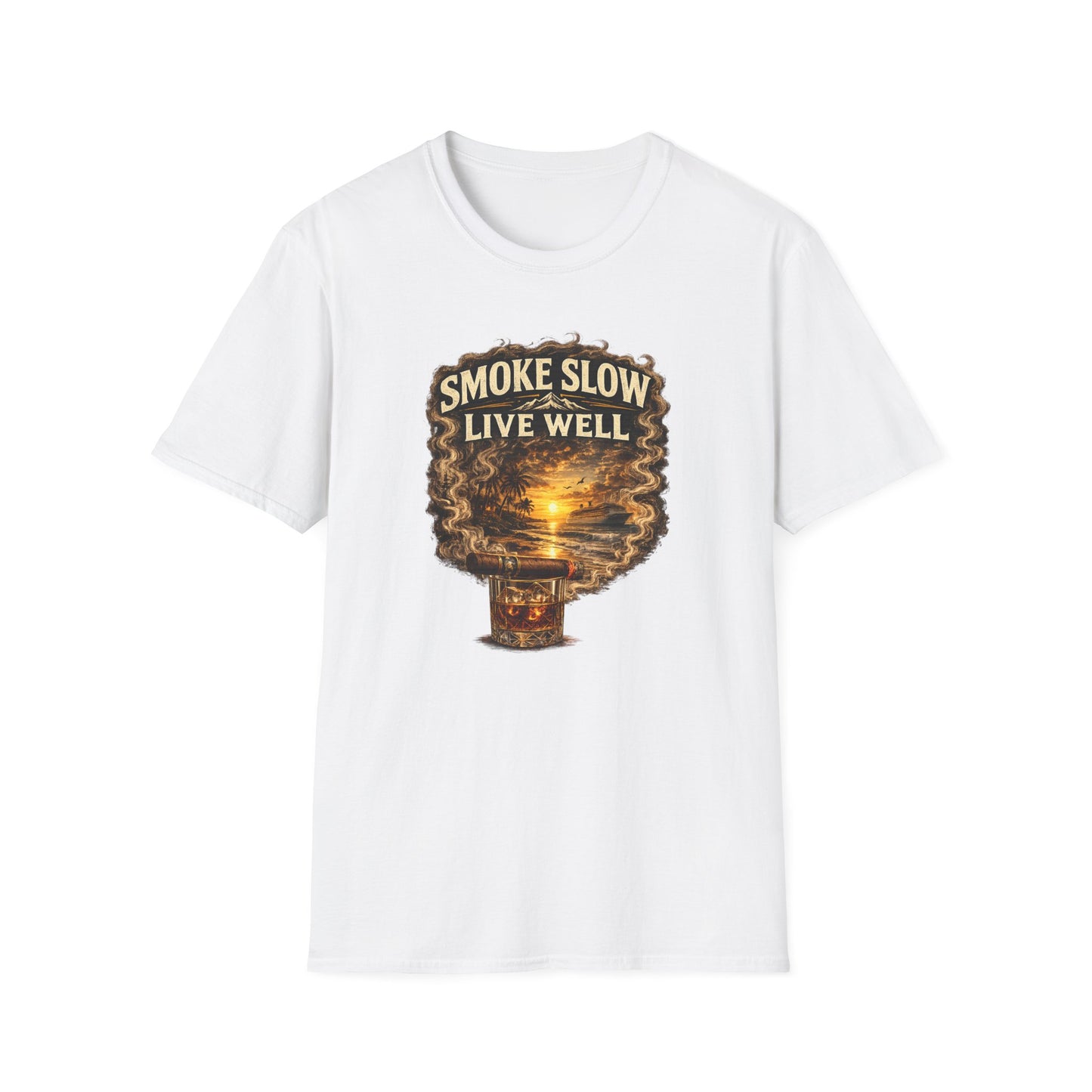 Smoke Slow Live Well Yacht T-Shirt – Cigar, Whiskey & Coastal Luxury Tee