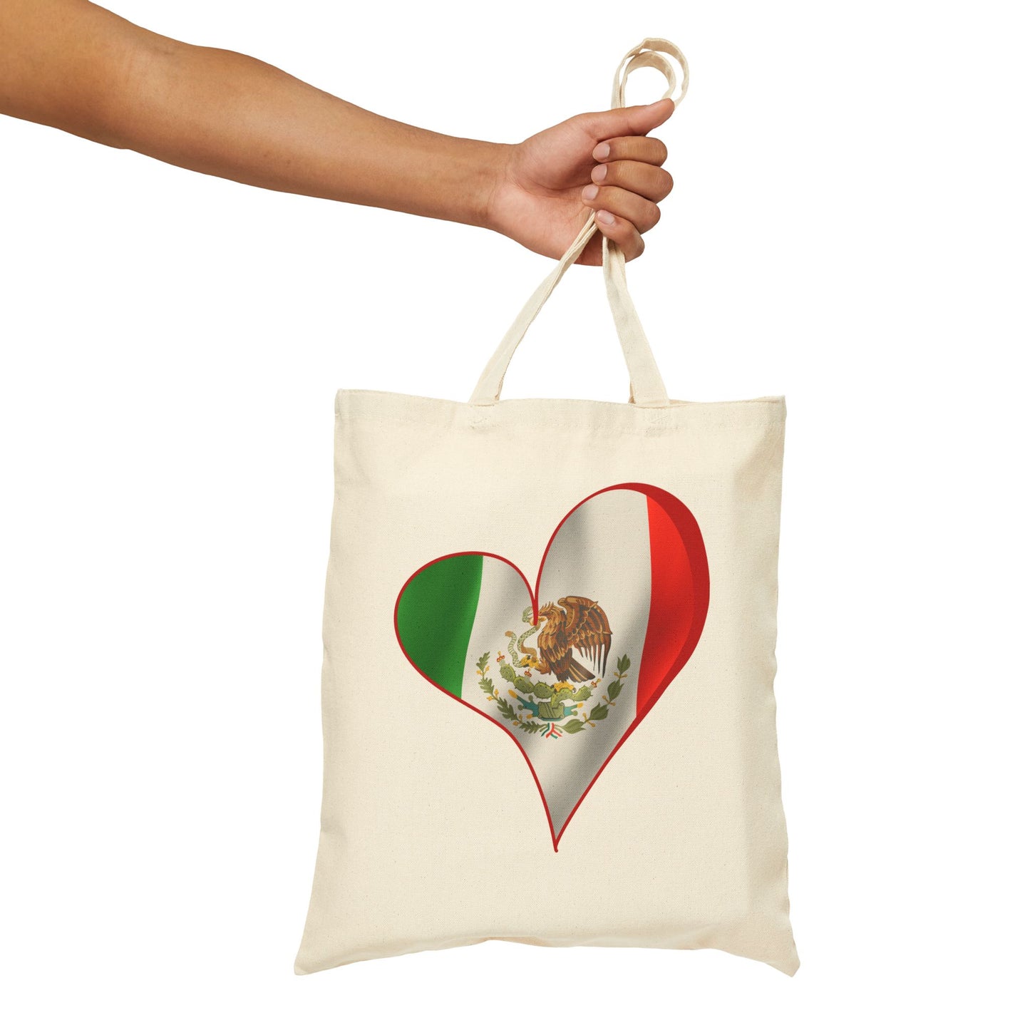 Mexico Flag Heart Tote Bag, Cotton Canvas Grocery Shopping Beach Handbag, Mexican Pride Gift, Patriotic Shoulder Bag