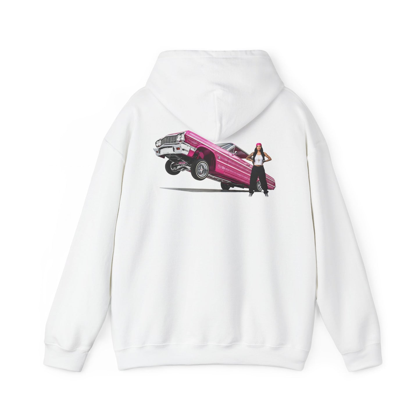 1964 Chevy Impala Hydraulics Lowrider Ink Drawing Hoodie - Old School Hip Hop Cholo Art Design - Chicano Car Club Graphic Hoodie