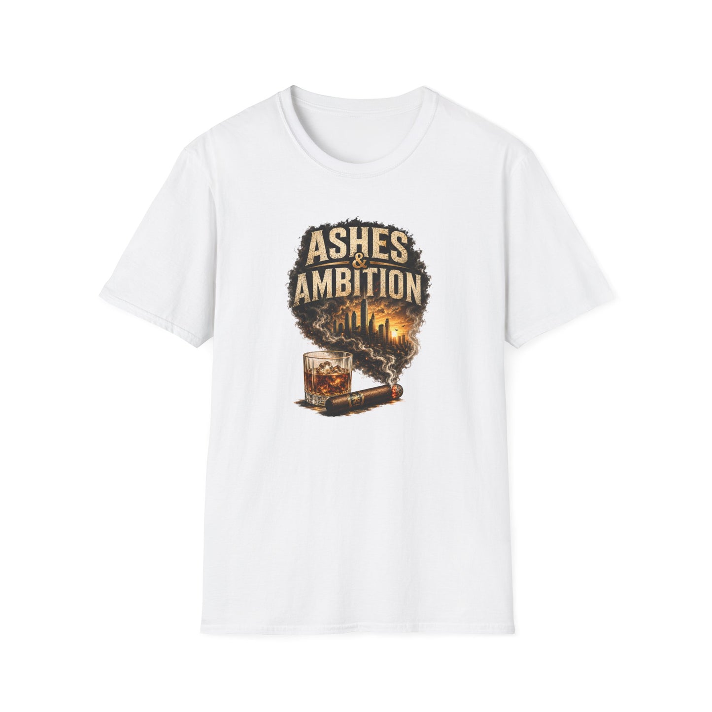 Ashes & Ambition Cigar T-Shirt – Whiskey, Success & Hustle Lifestyle Tee