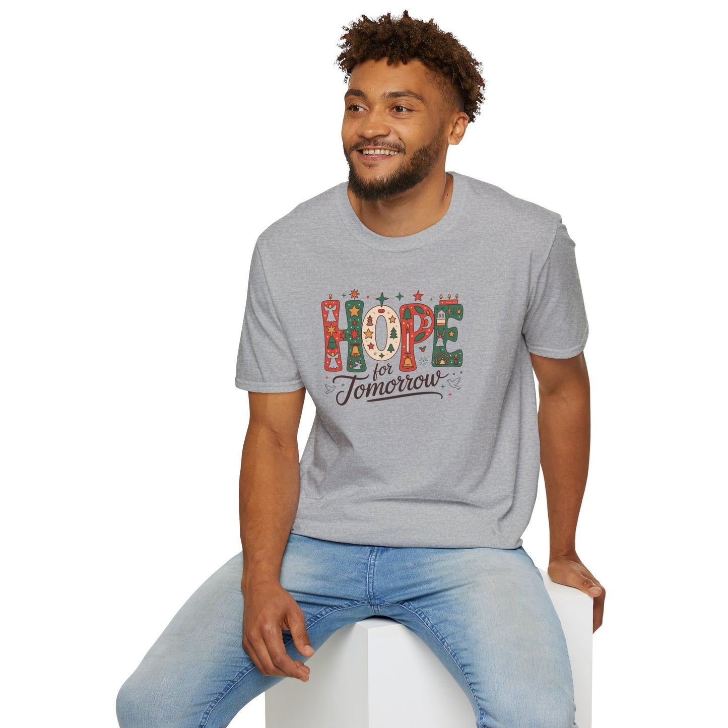 Hope for Tomorrow Christmas T-Shirt – Inspirational Holiday Faith Tee with Festive Lettering and Positive Message