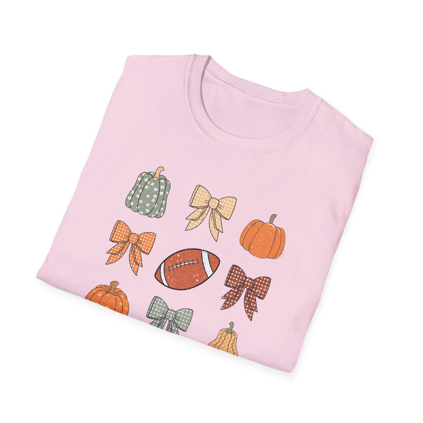 Fall Pumpkins Bow Football Unisex T-Shirt, Autumn Tee, Pumpkin Patch Shirt, Thanksgiving Top, Harvest Festival Apparel, Gif for her