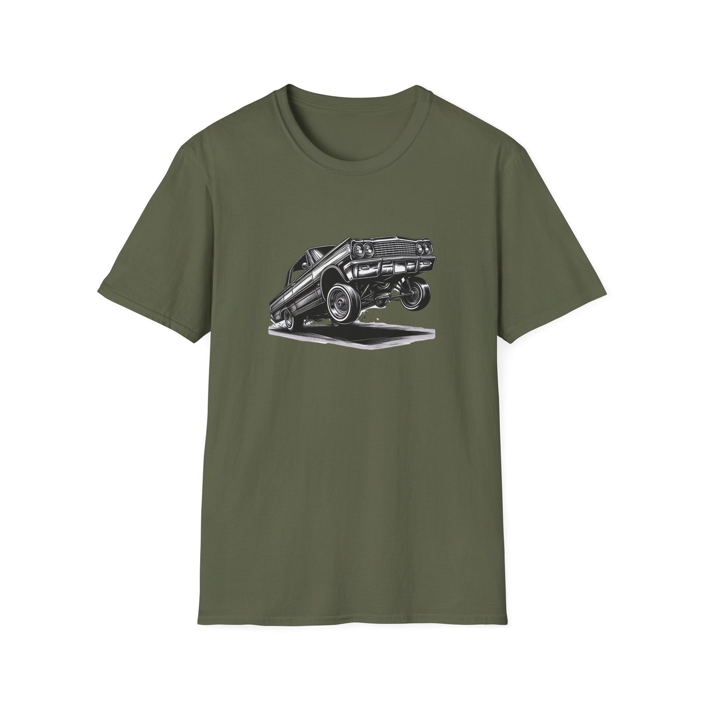 1964 Chevy Impala Hydraulics Lowrider Ink Drawing Graphic T-Shirt - Old School Hip Hop Cholo Art Design - Chicano Car Club Graphic Tee