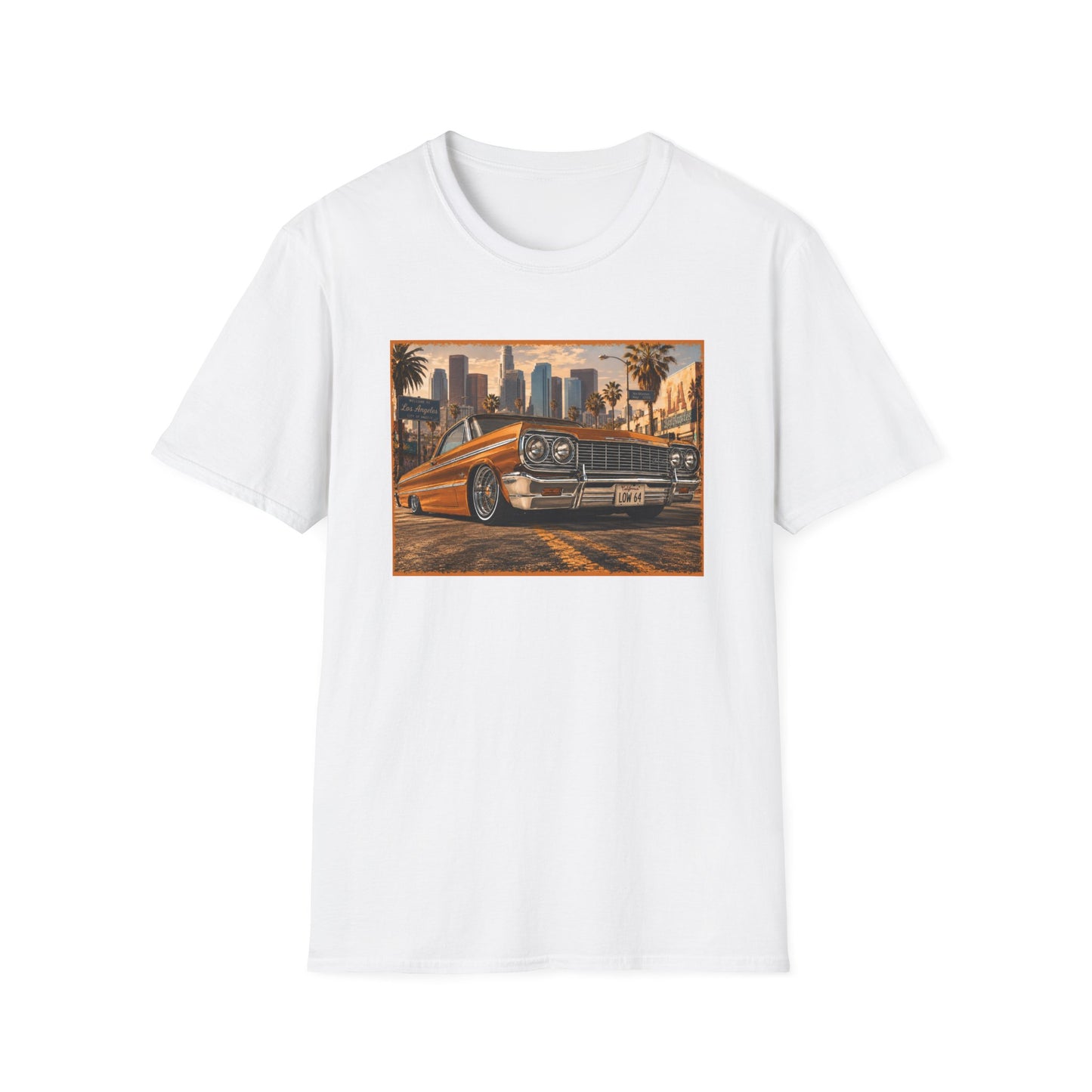 Los Angeles Lowrider T-Shirt, Orange Classic Car Graphic Tee, 1964 Style Car Shirt for Car Lovers